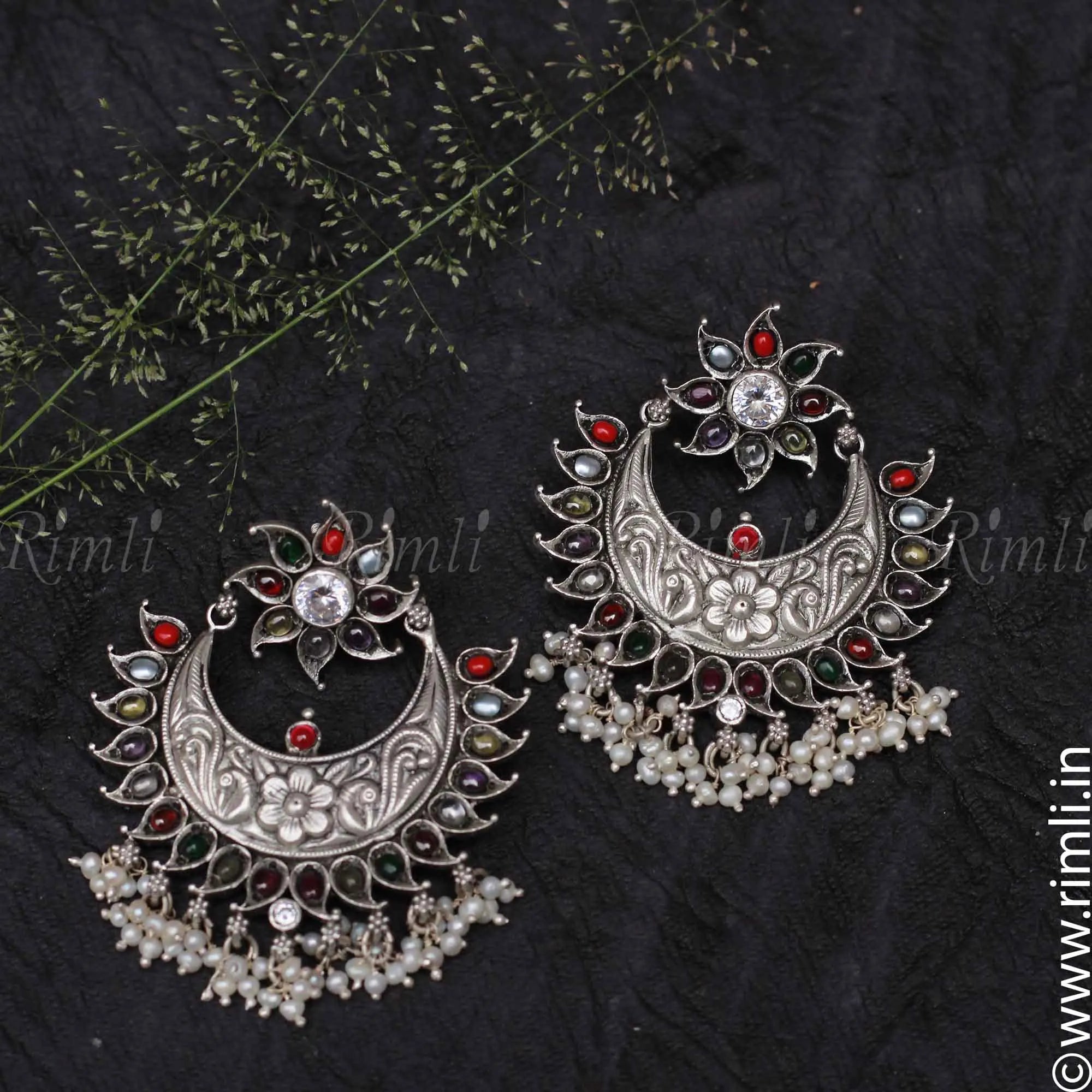 Silver Chandbali Earrings - Rimli Boutique