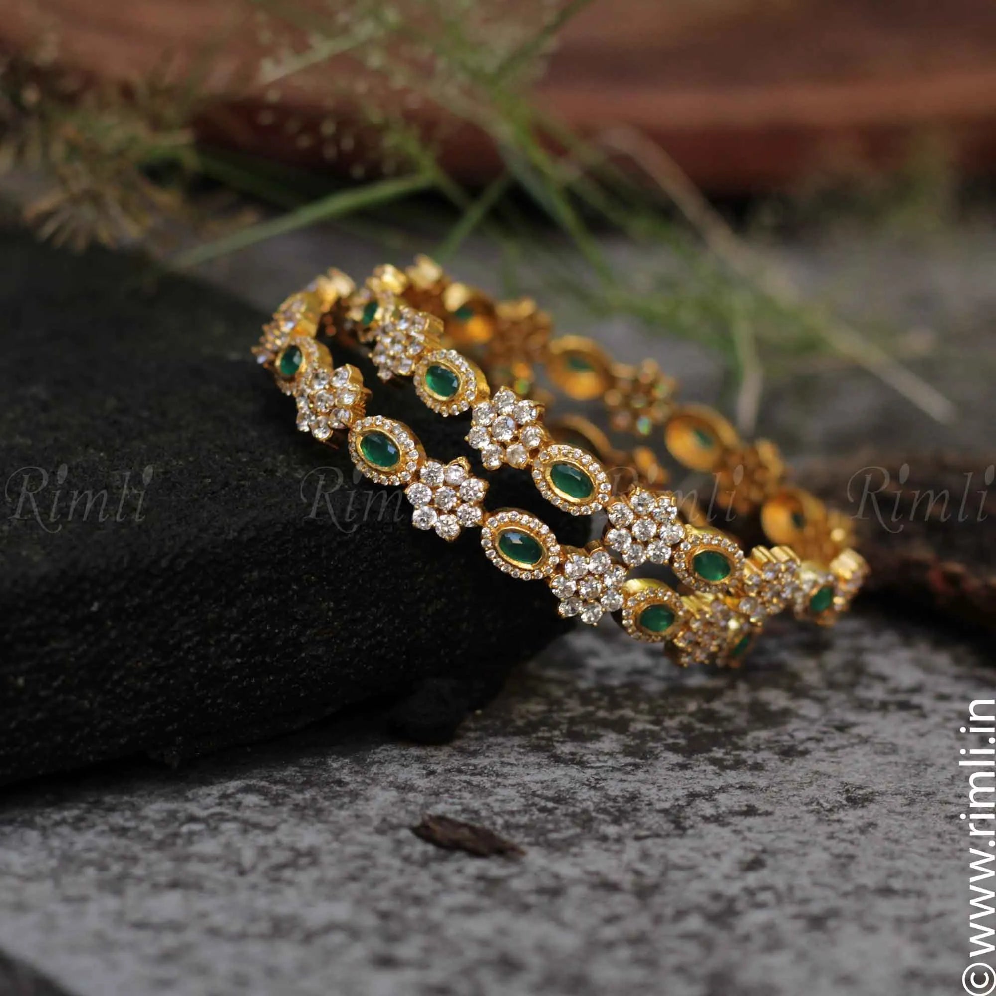 Green Stone Bangles - Rimli Boutique