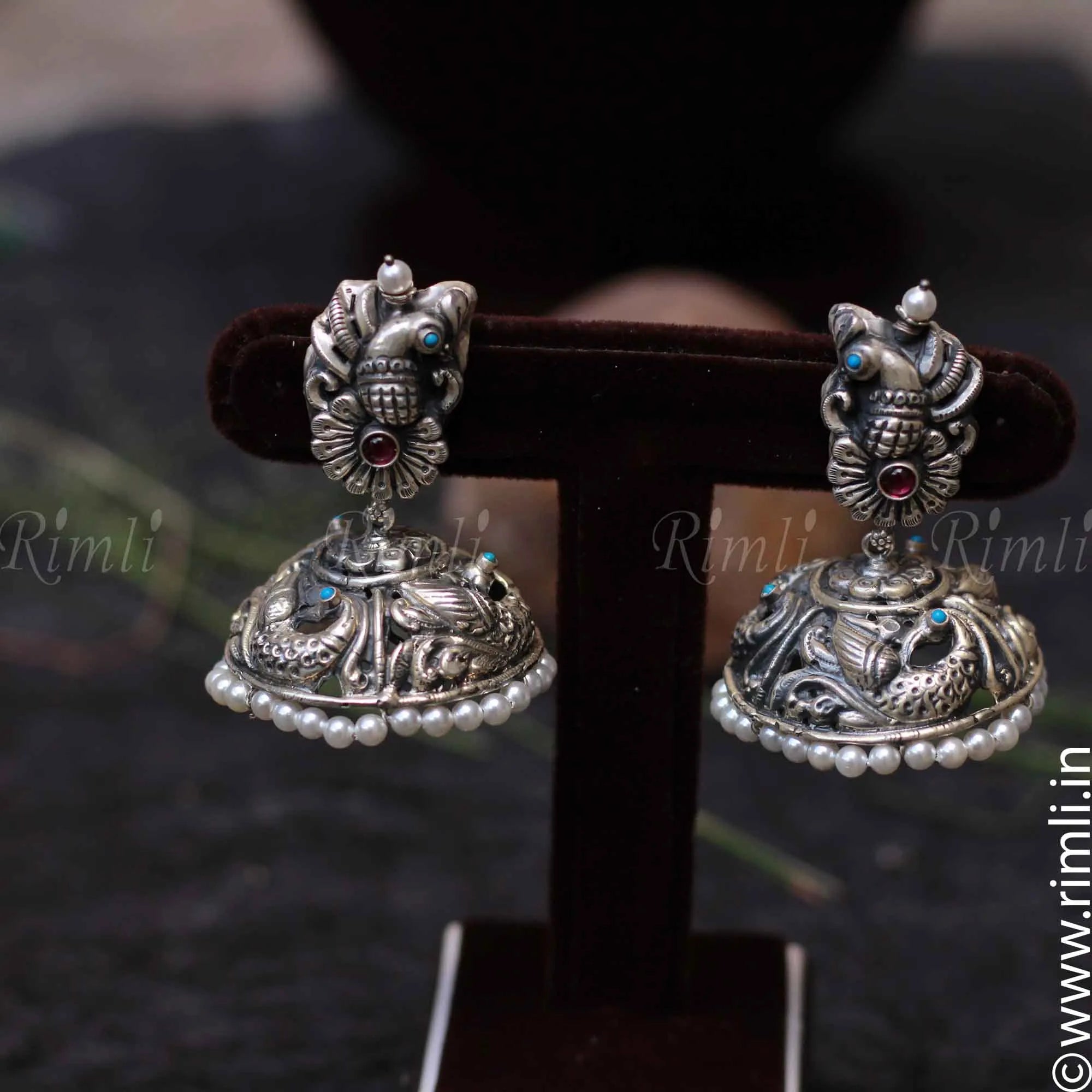 Peacock Silver Jhumka - Rimli Boutique