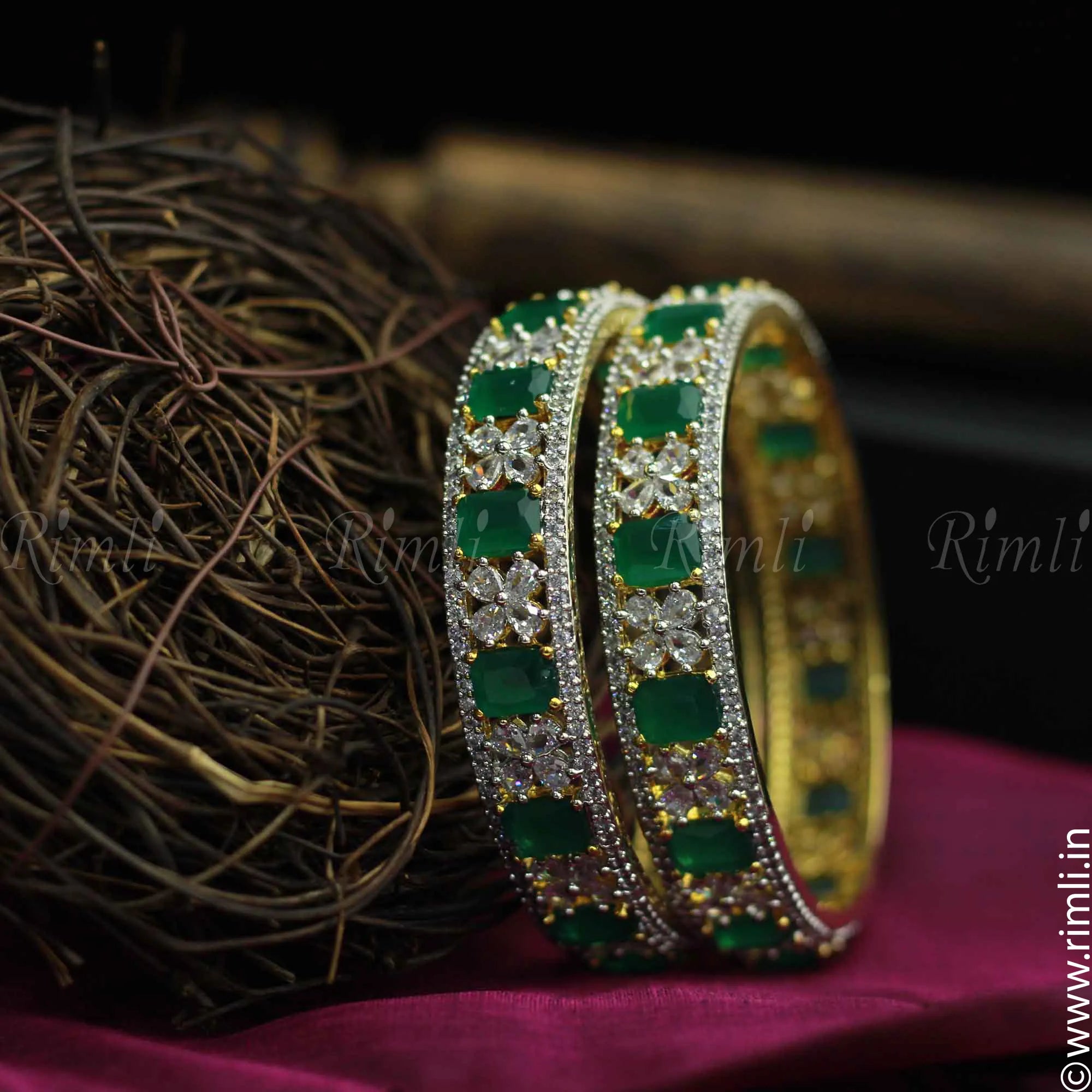 White Green Stone Bangles - Rimli Boutique