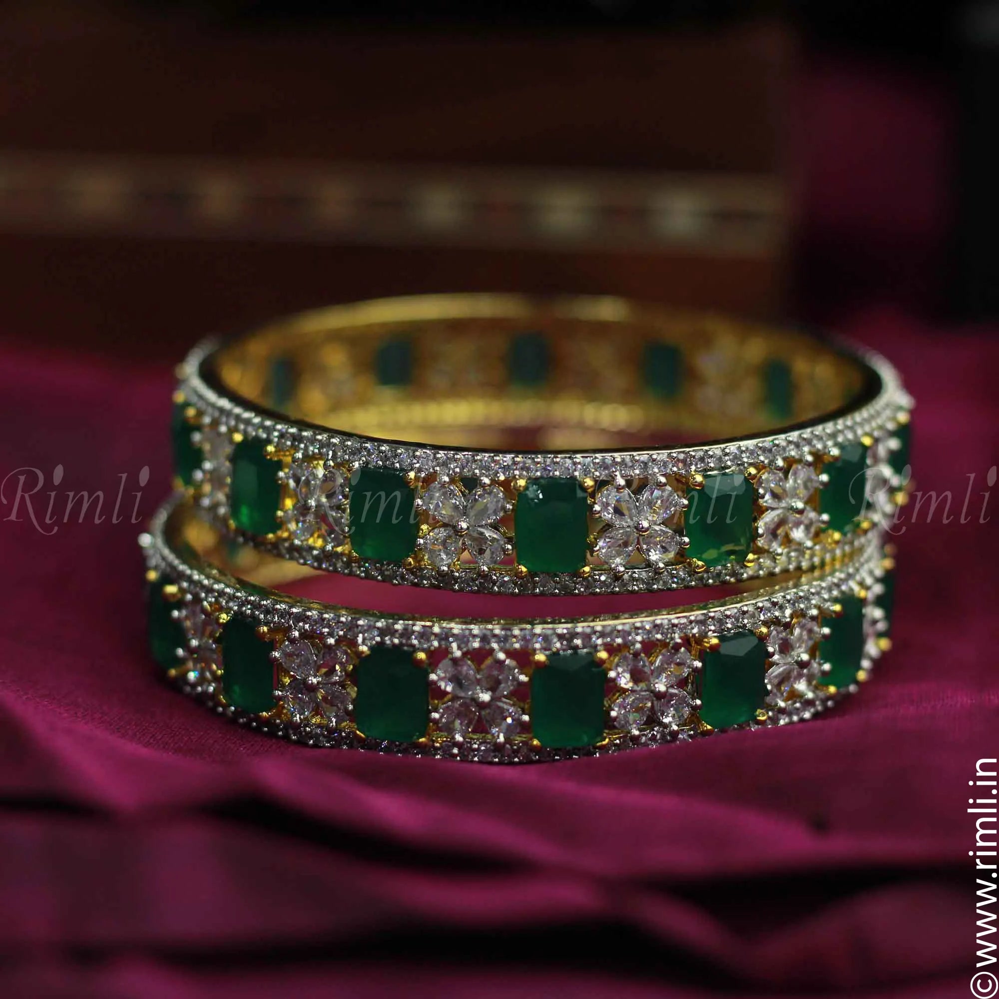 White Green Stone Bangles - Rimli Boutique