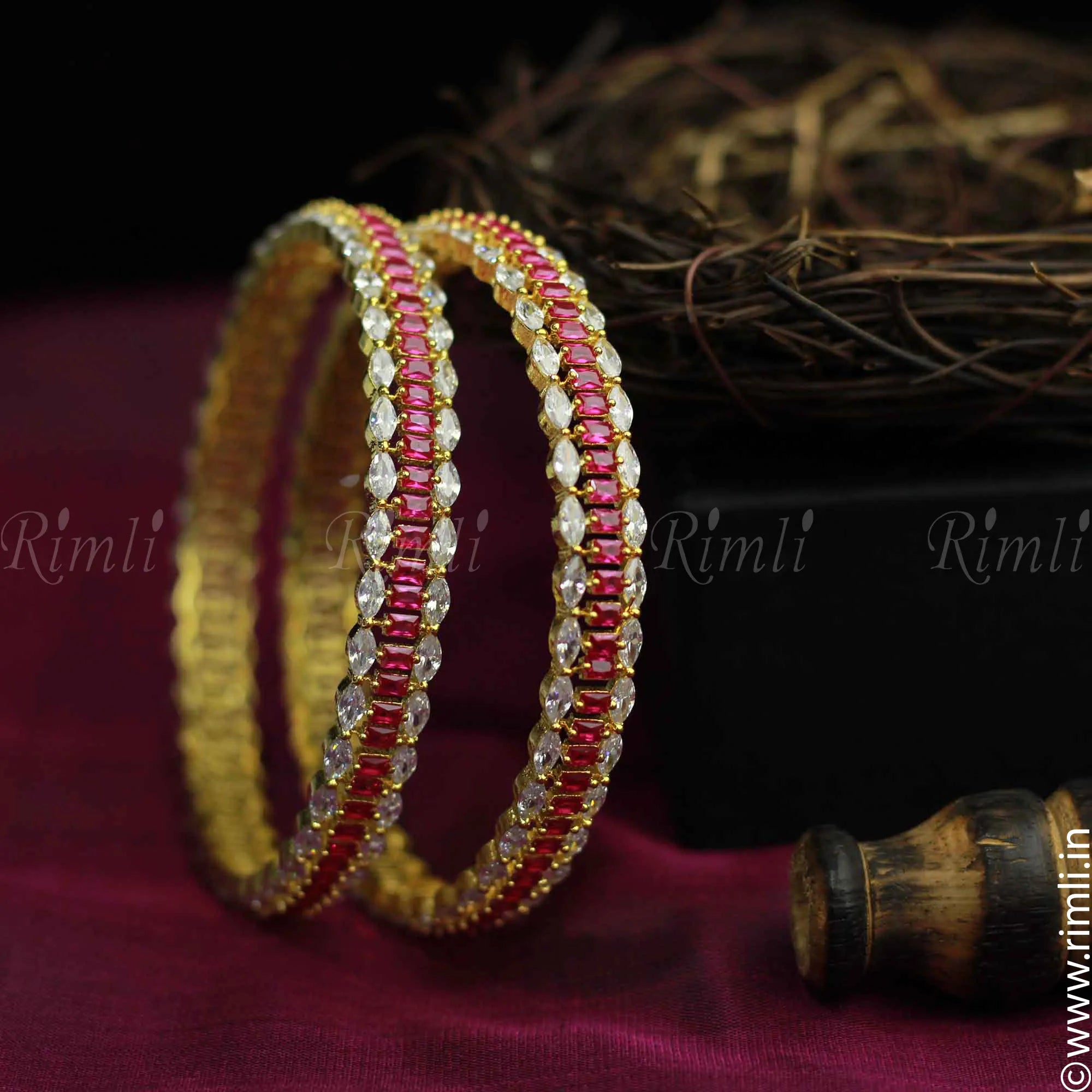Zirconia White Pink Stone Bangles - Rimli Boutique