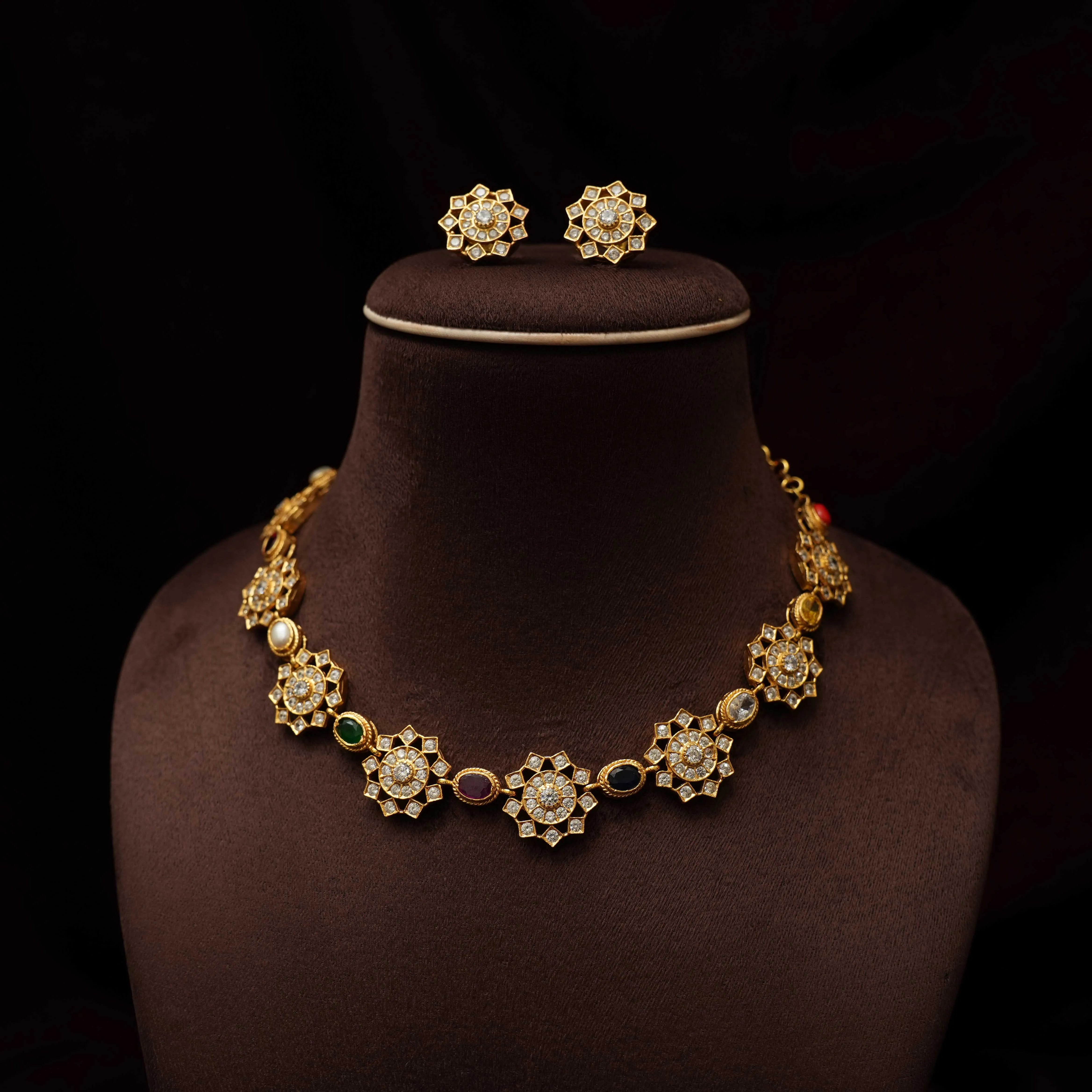 Sumana Silver Navarathna Necklace - Rimli Boutique