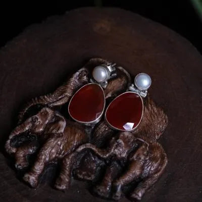 Rushmitha 925 Oxidized Silver Earrings - Burnt Orange - Rimli Boutique
