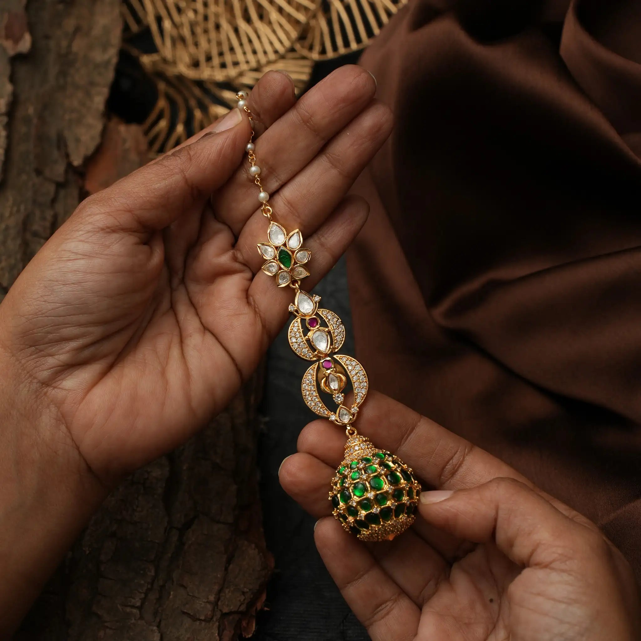 Raagana Polki Earrings - Green