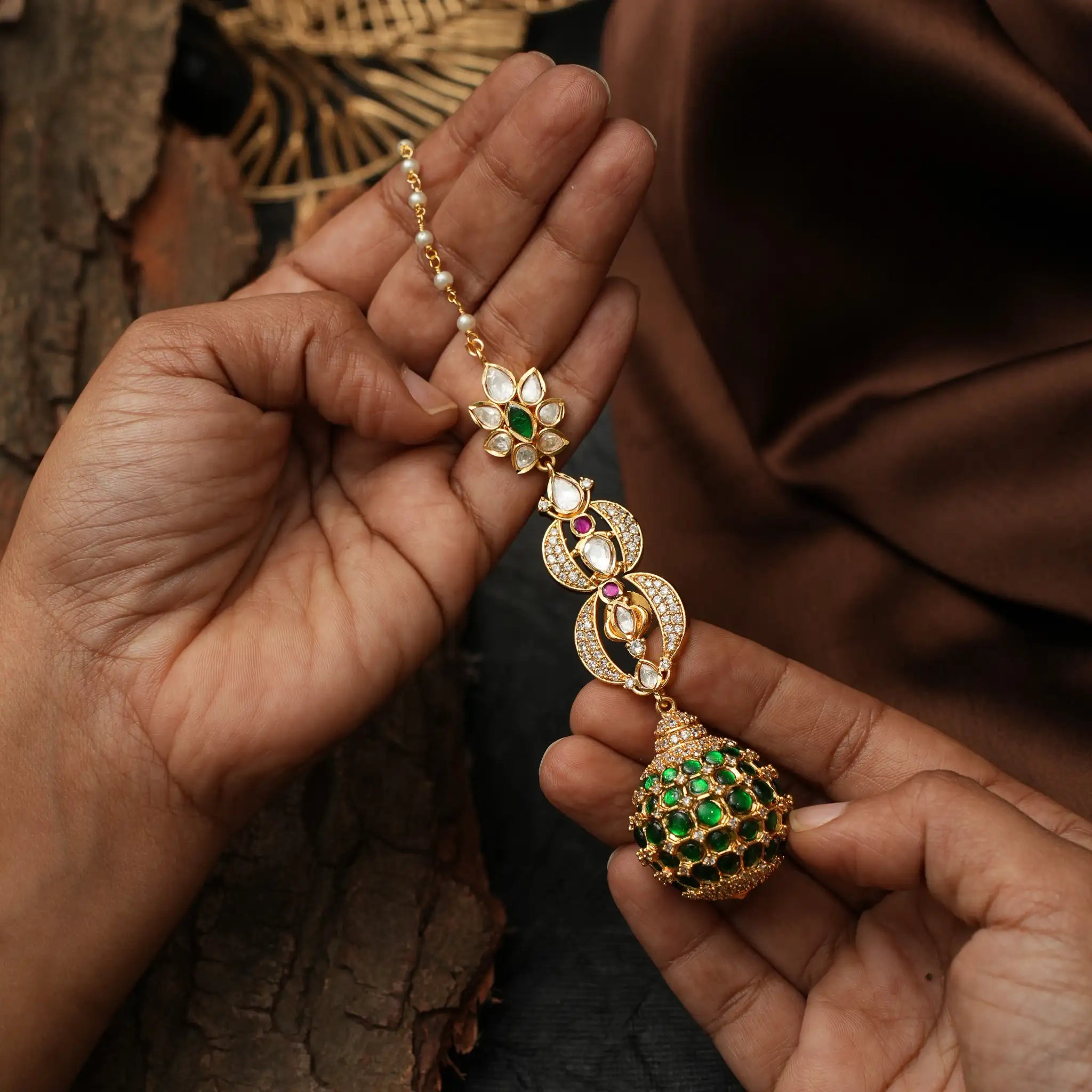 Raagana Polki Earrings - Green