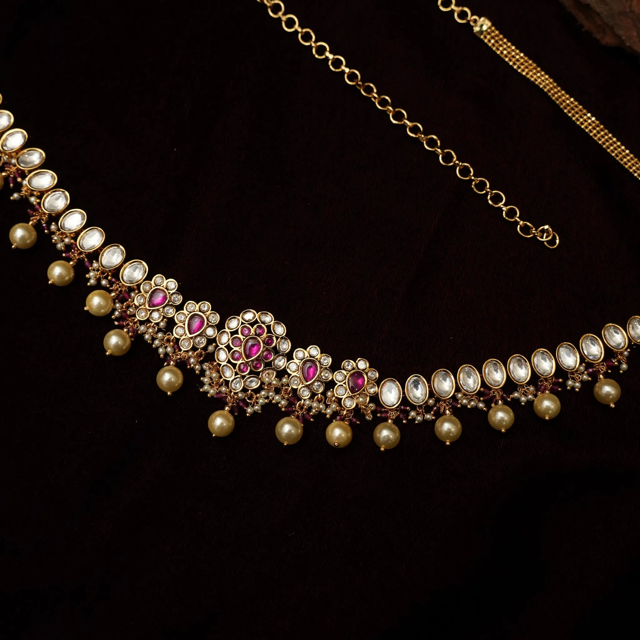 Rabhya Kundan Hip Belt - Reddish Pink