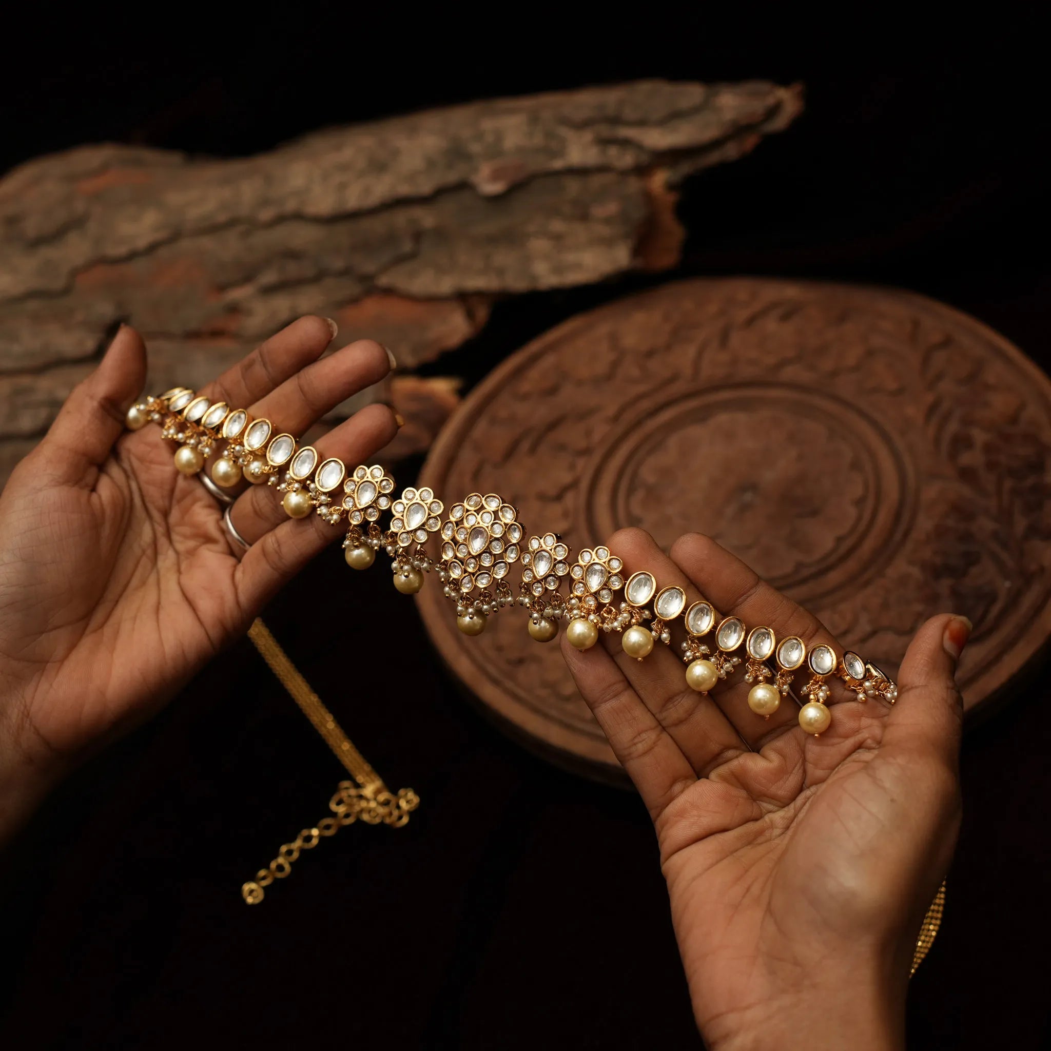 Rabhya Kundan Hip Belt - White