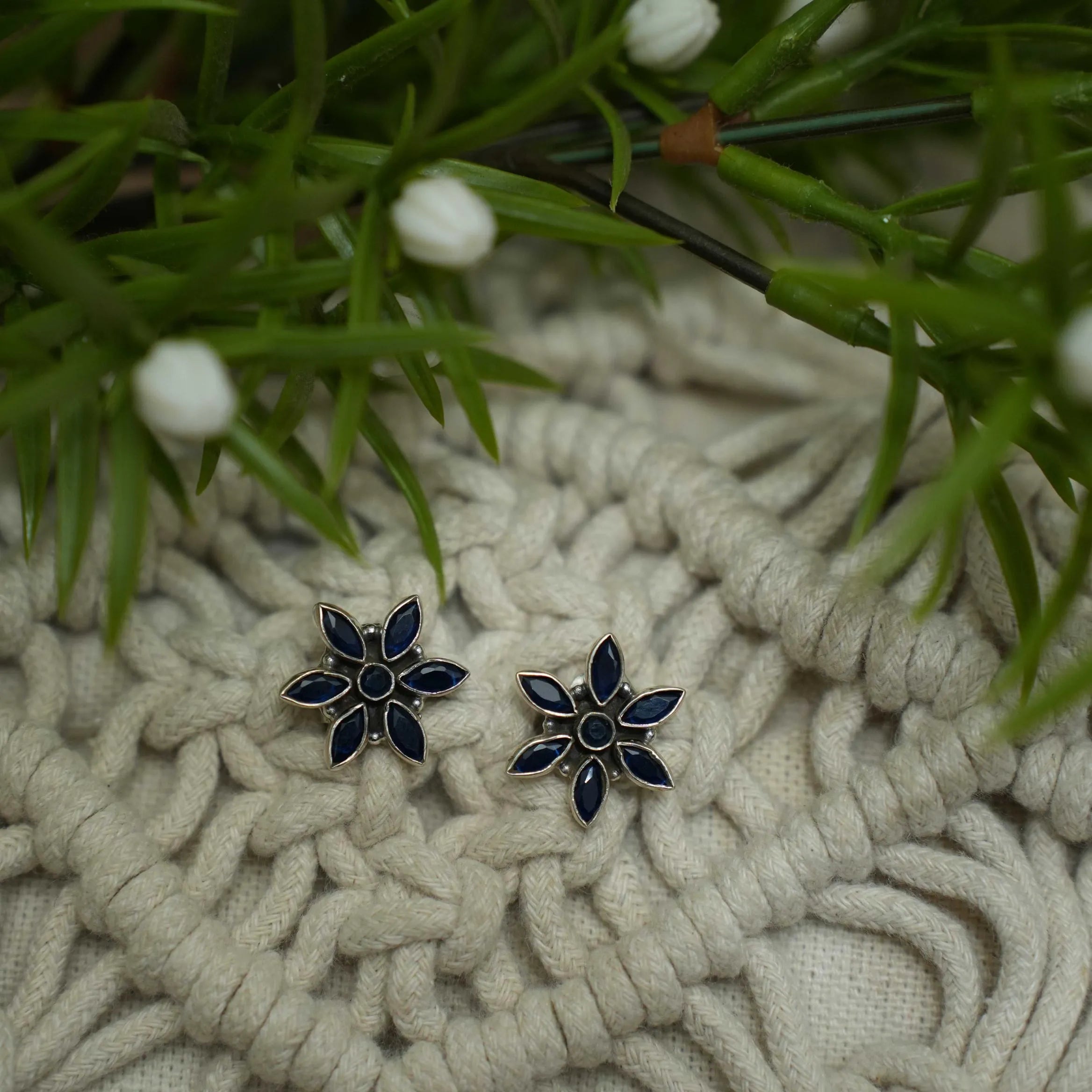 Radhi 925 Oxidized Silver Earrings - Blue