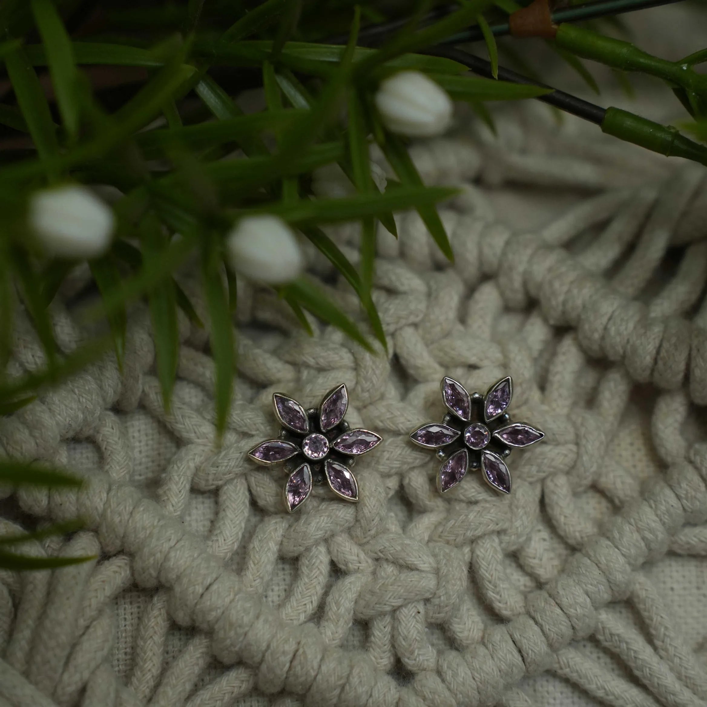 Radhi 925 Oxidized Silver Earrings - Pink