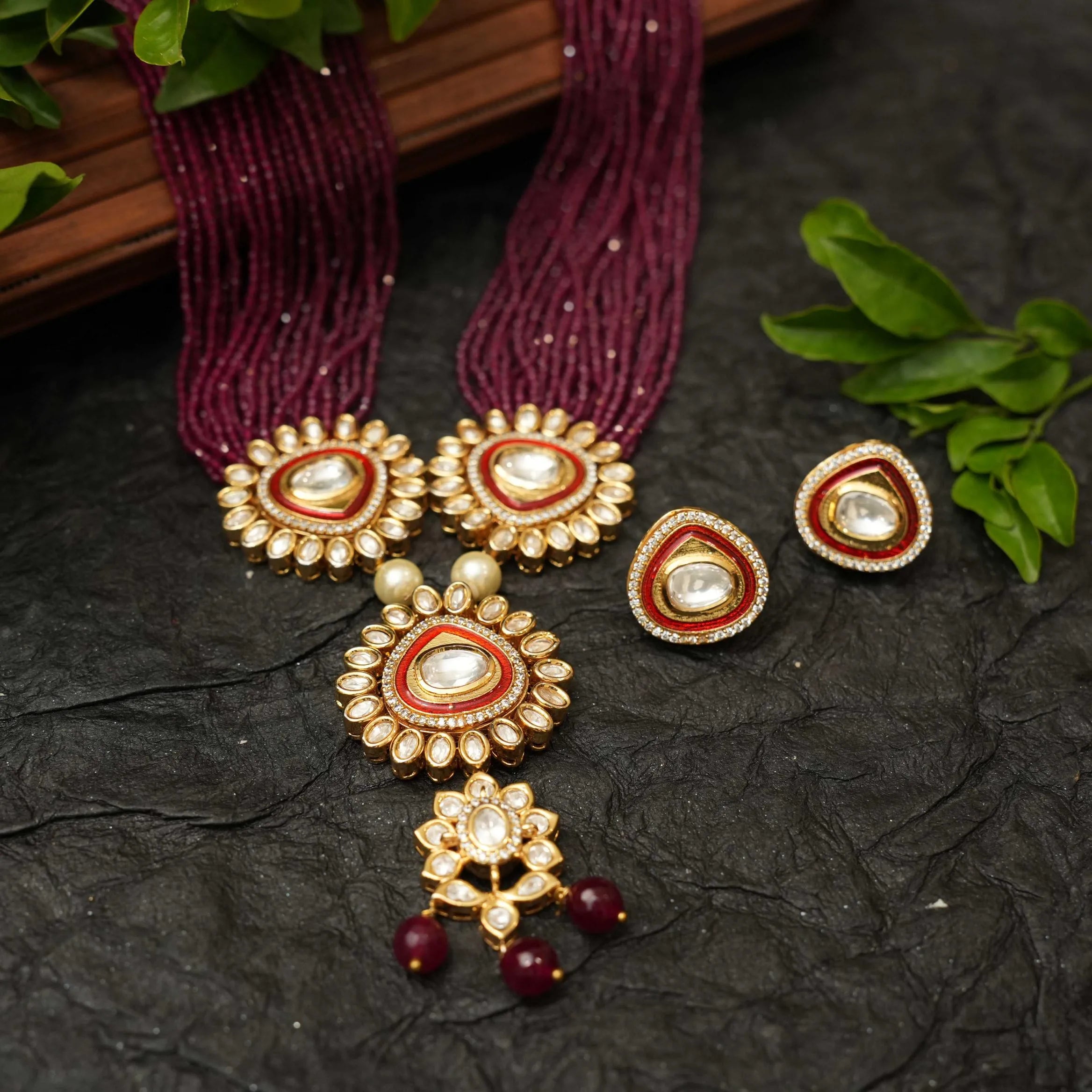 Ragini Beaded Necklace - Magenta