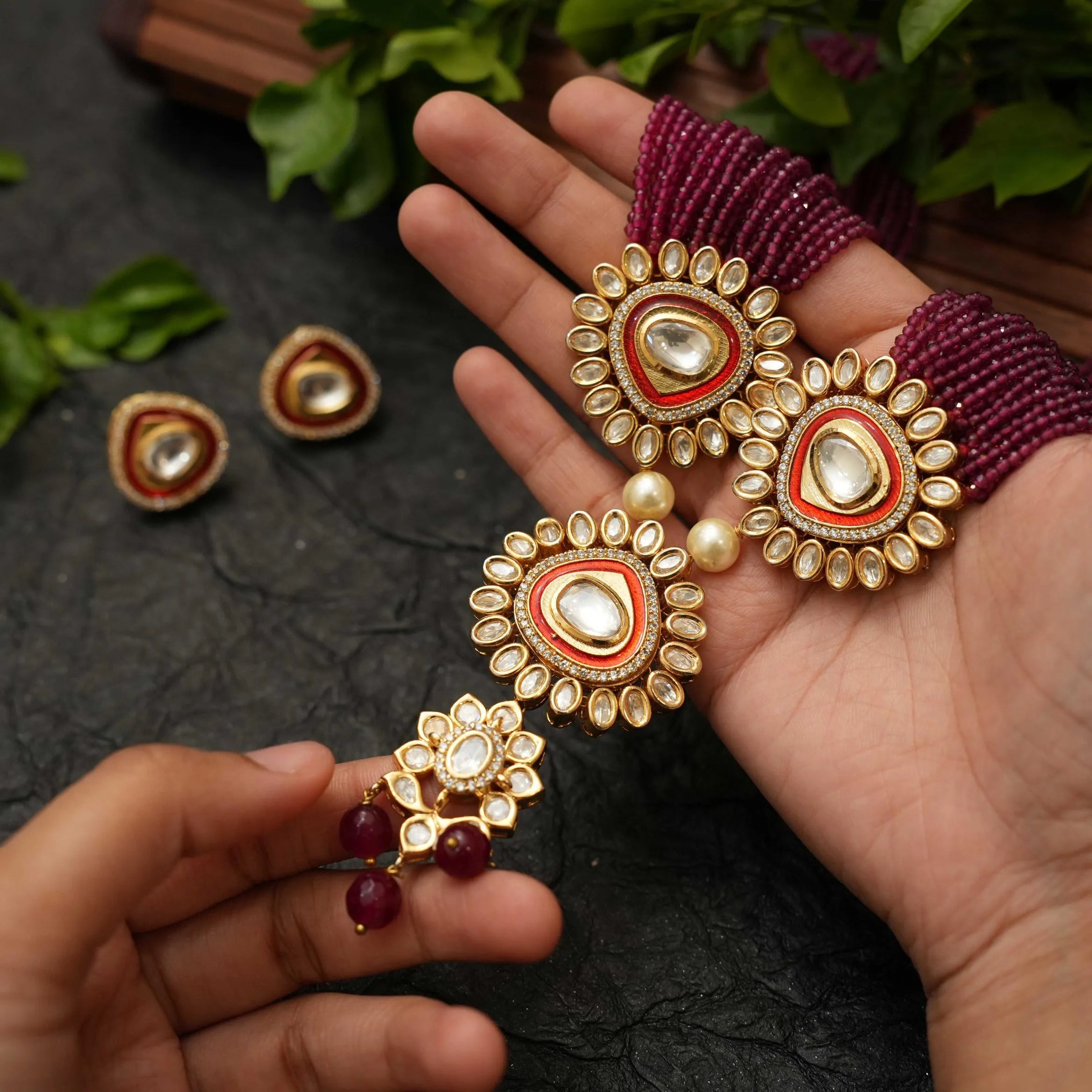 Ragini Beaded Necklace - Magenta