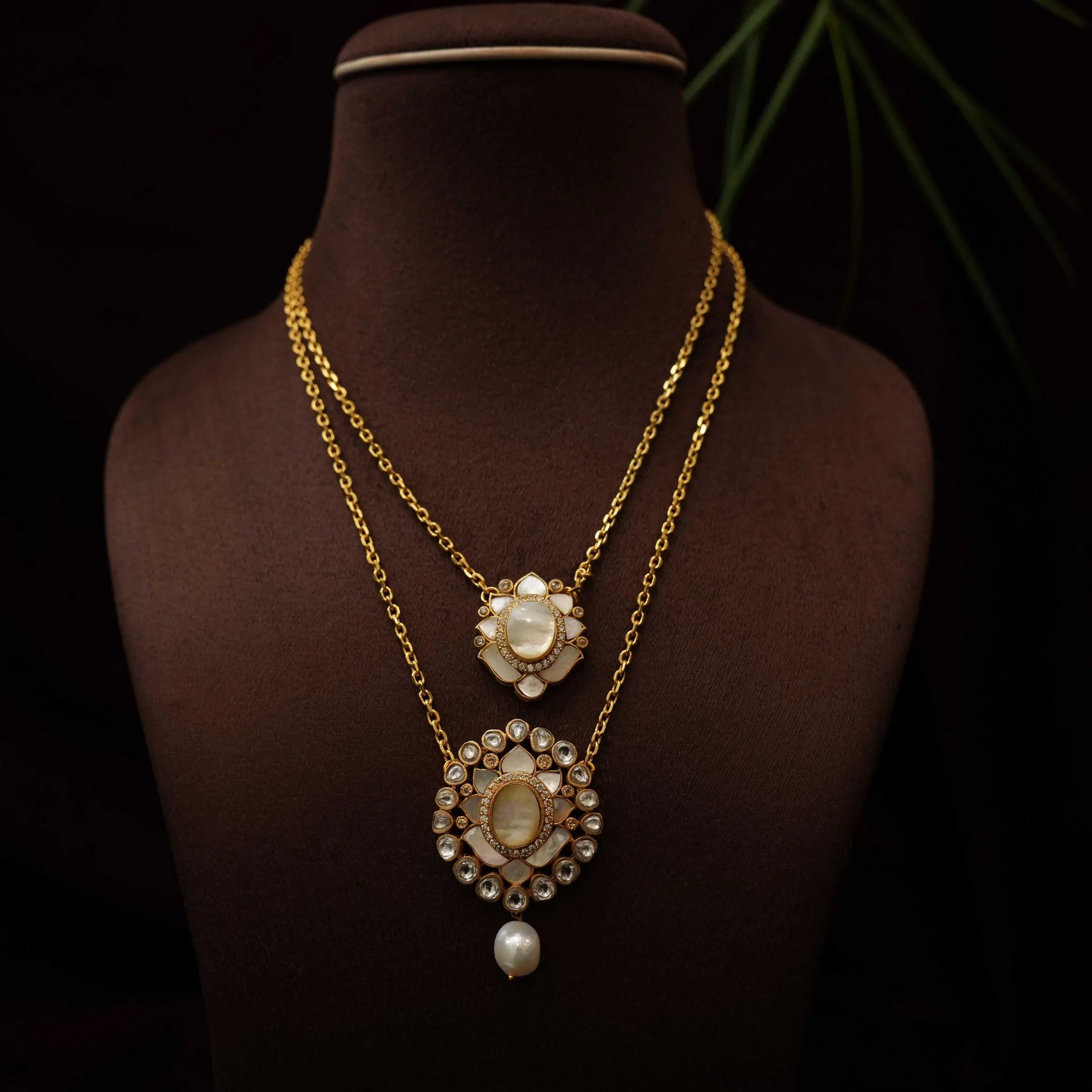 Rahi Layered Polki Chain - White - Rimli Boutique