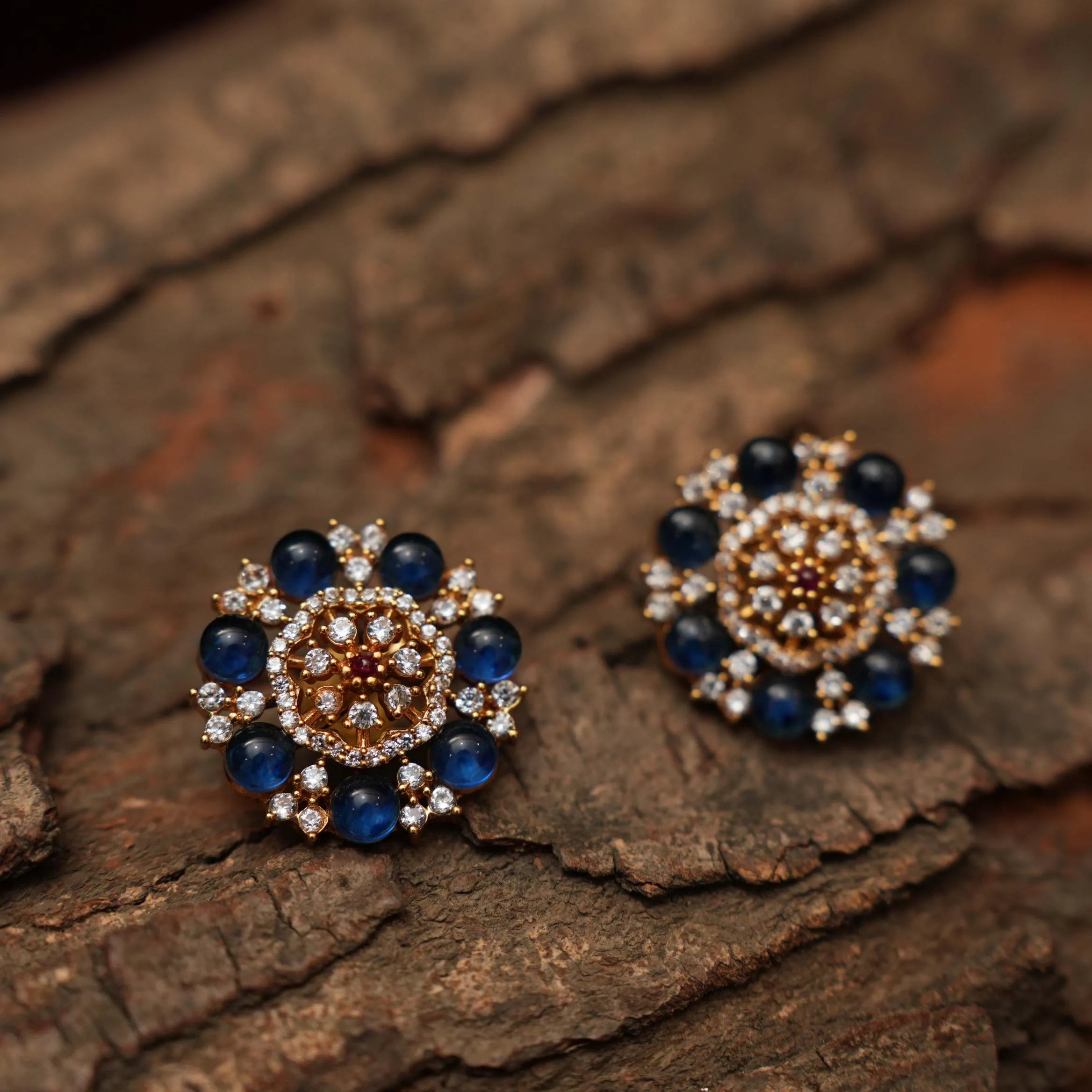 Raka Zircon Ear Stud - Dark Blue - Rimli Boutique