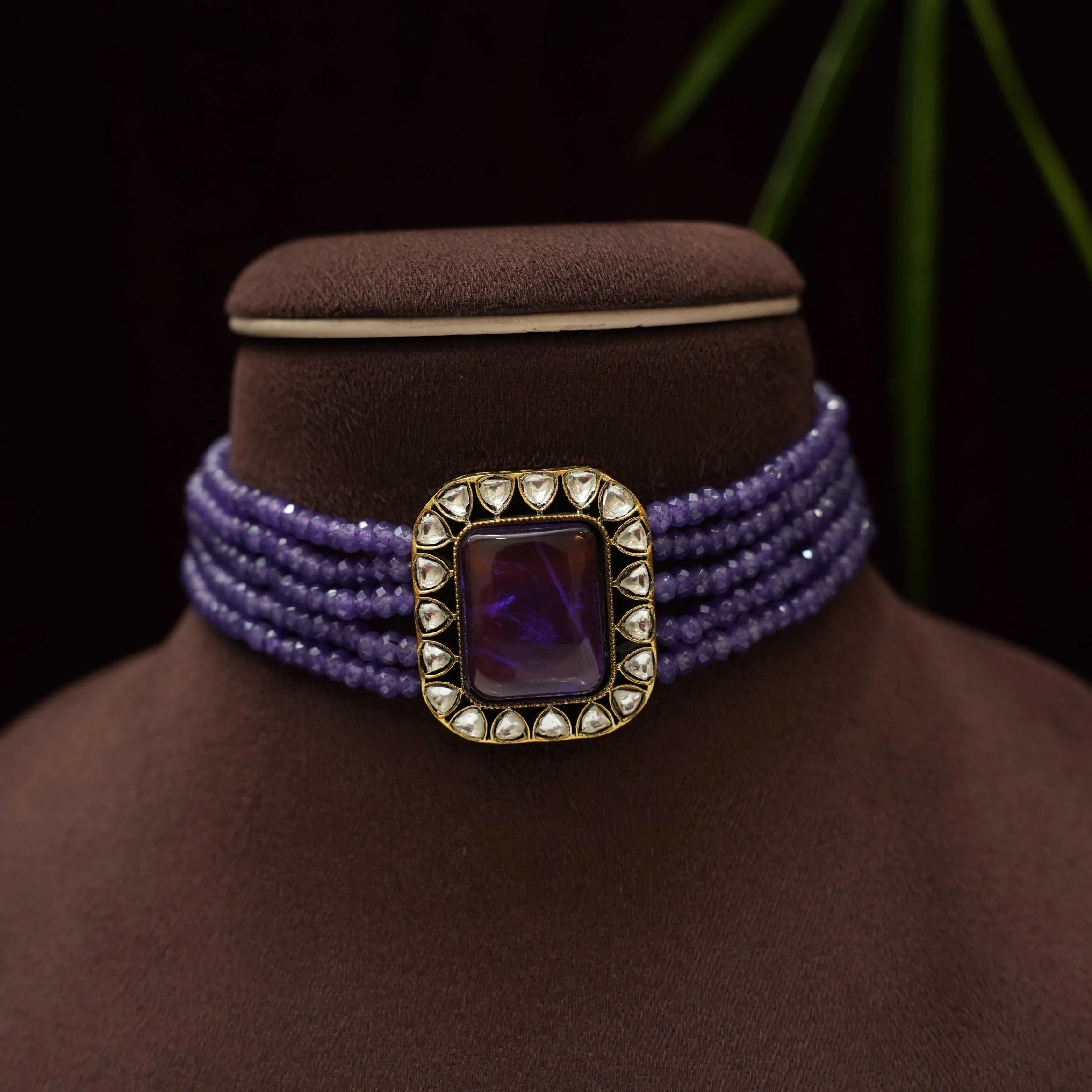 Rania Beaded Polki Choker - Purple