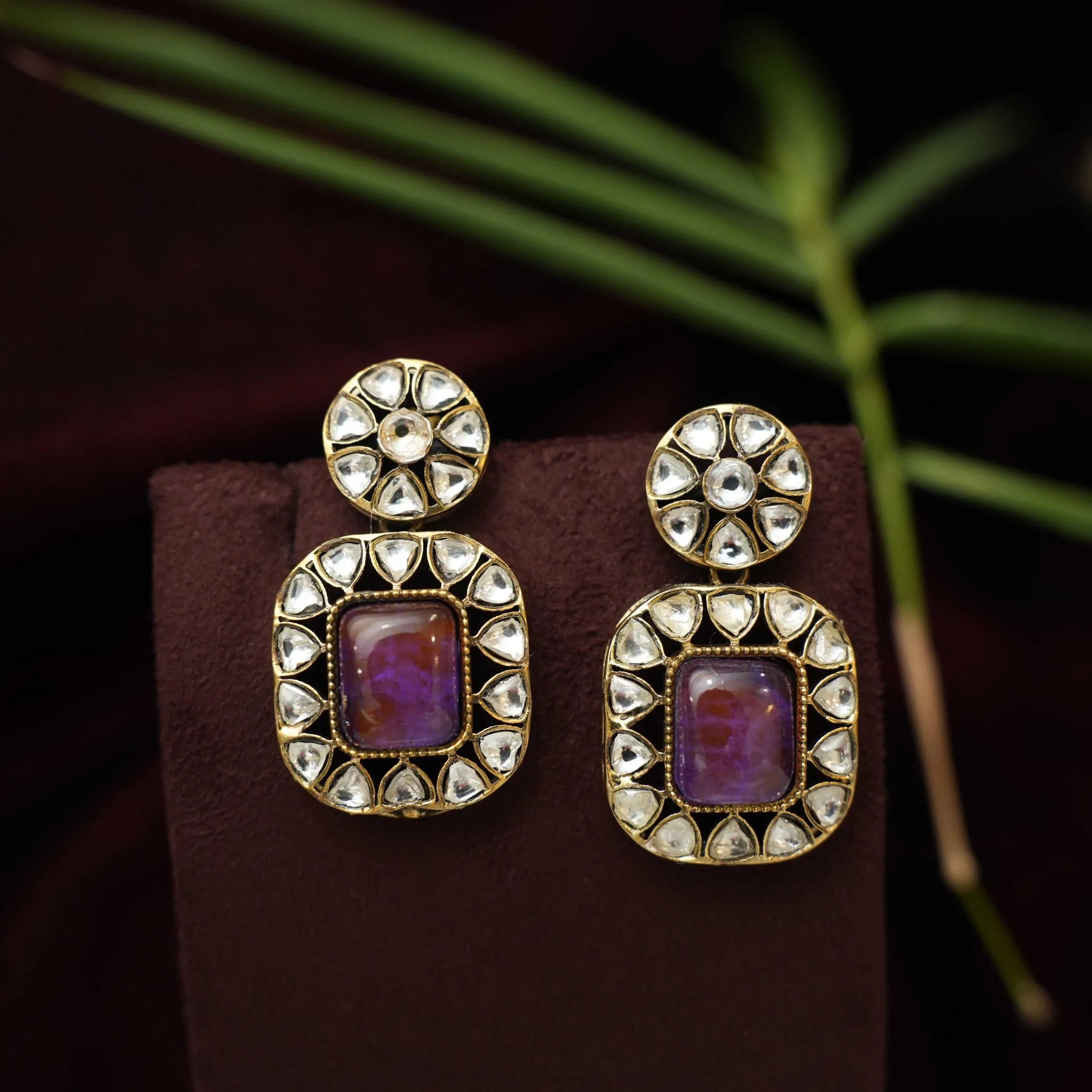 Rania Beaded Polki Choker - Purple