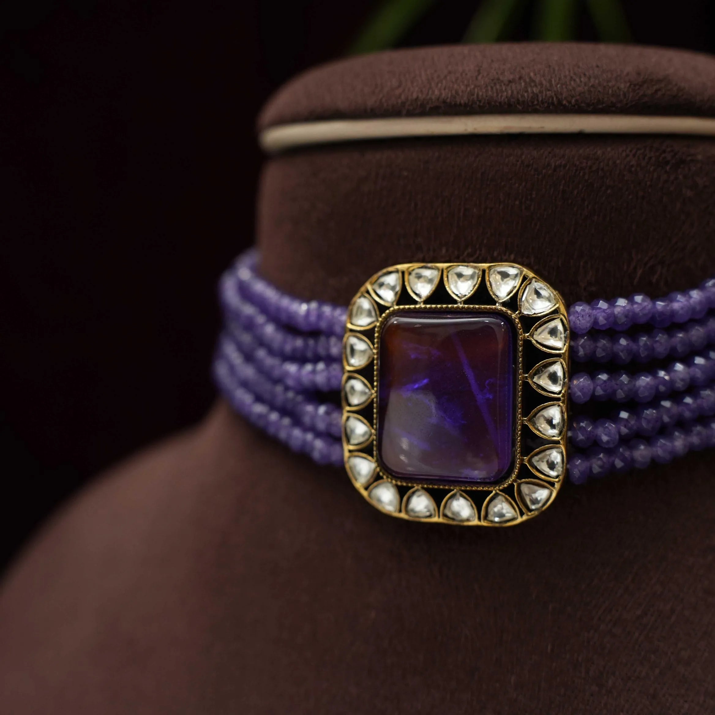 Rania Beaded Polki Choker - Purple