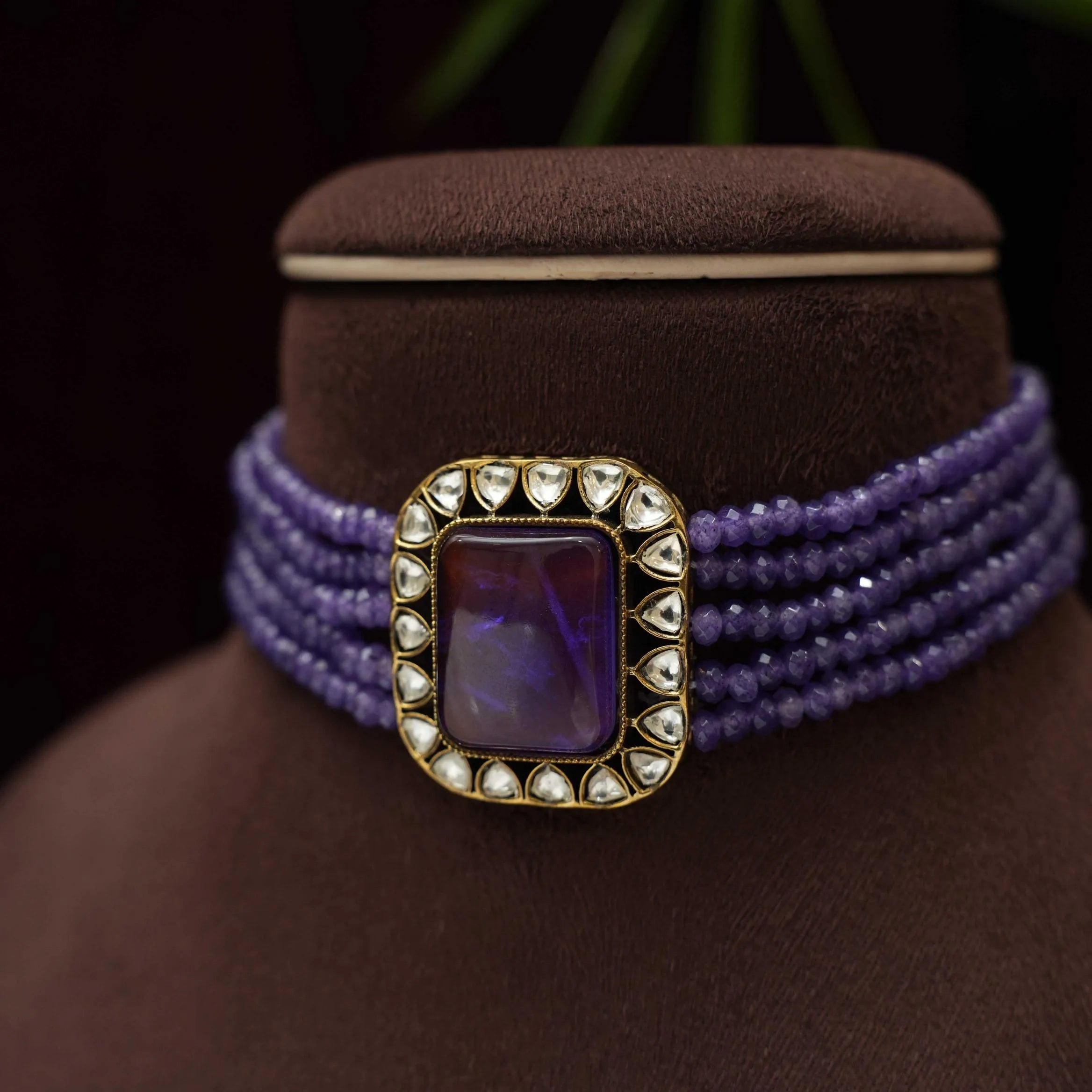 Rania Beaded Polki Choker - Purple