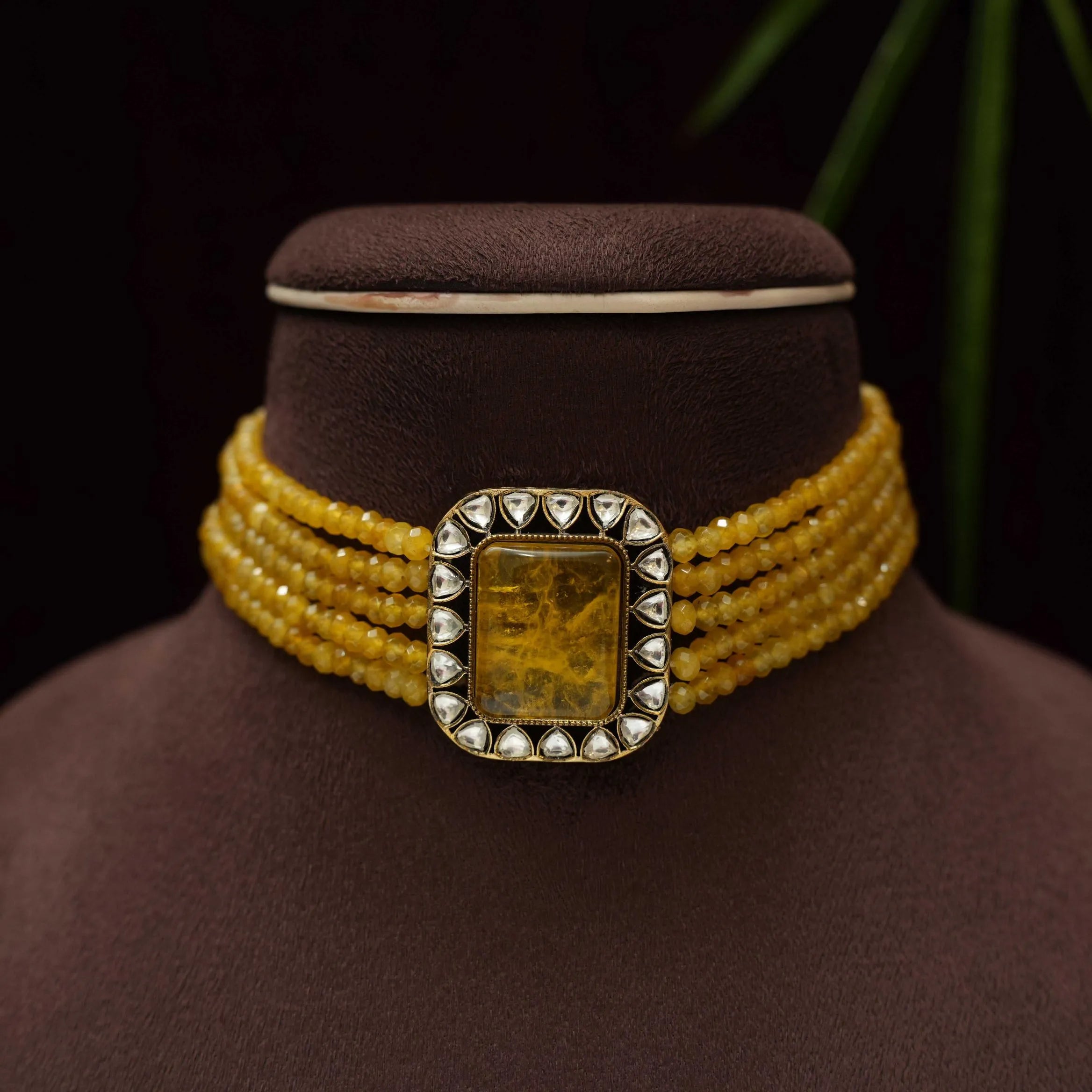 Rania Beaded Polki Choker - Yellow