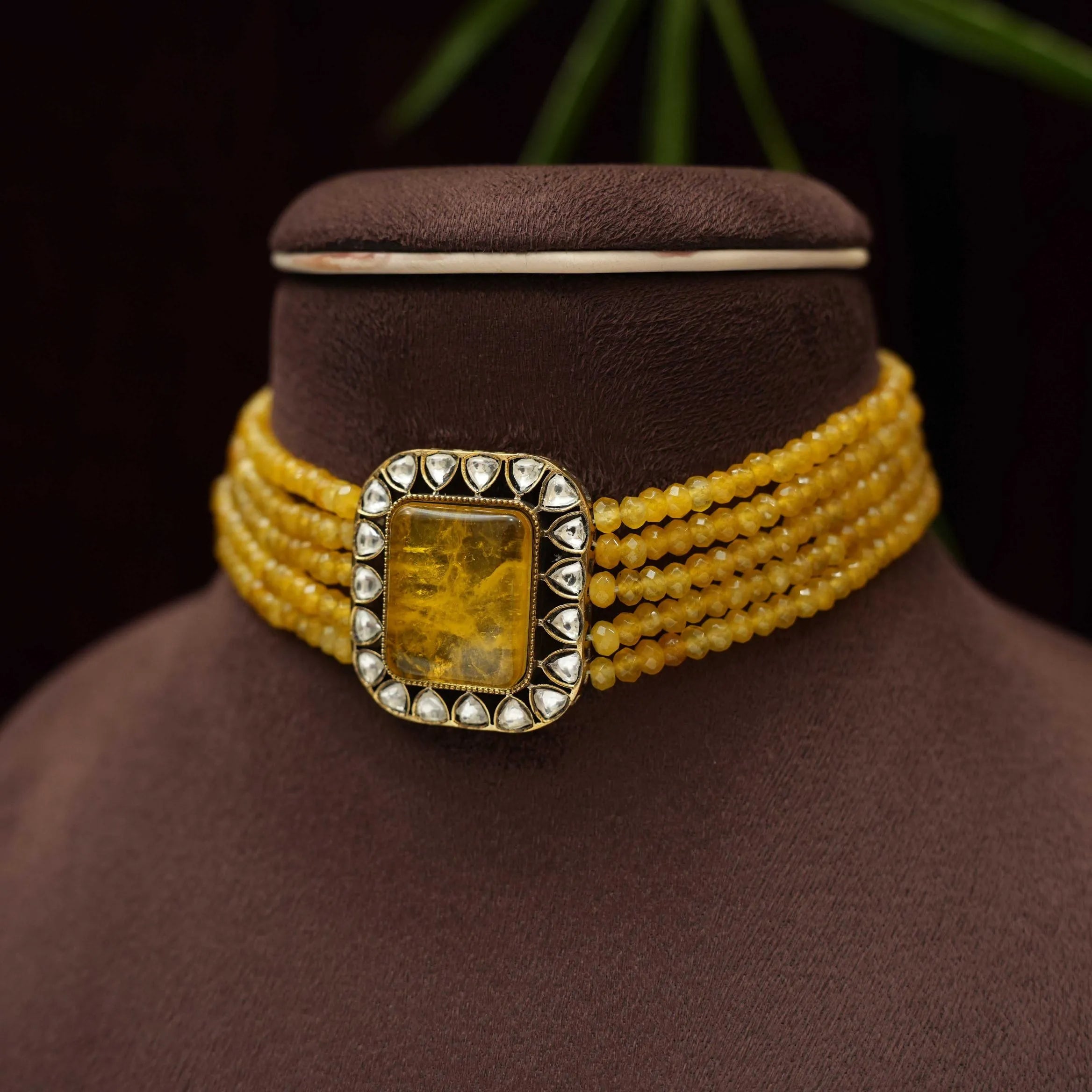 Rania Beaded Polki Choker - Yellow