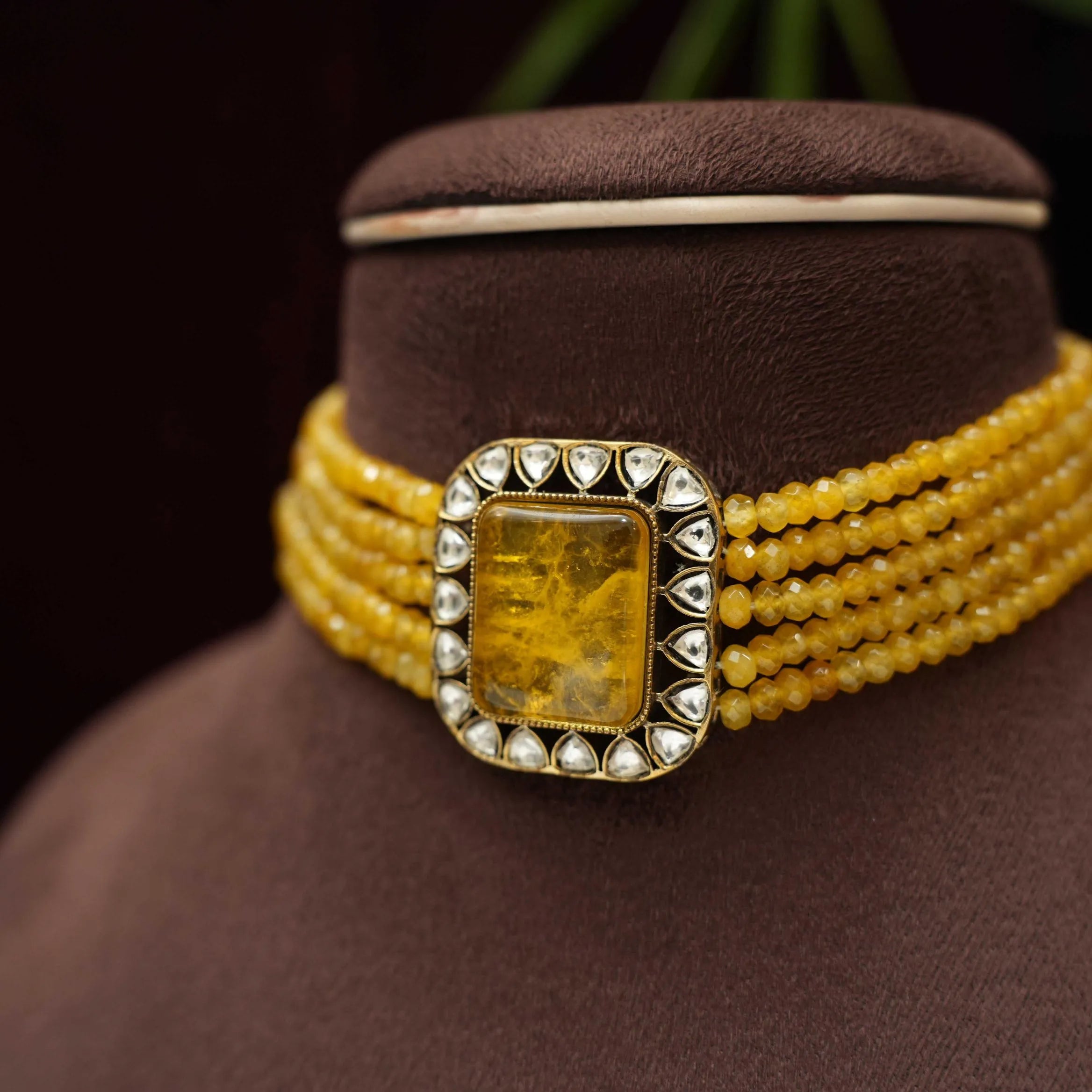 Rania Beaded Polki Choker - Yellow