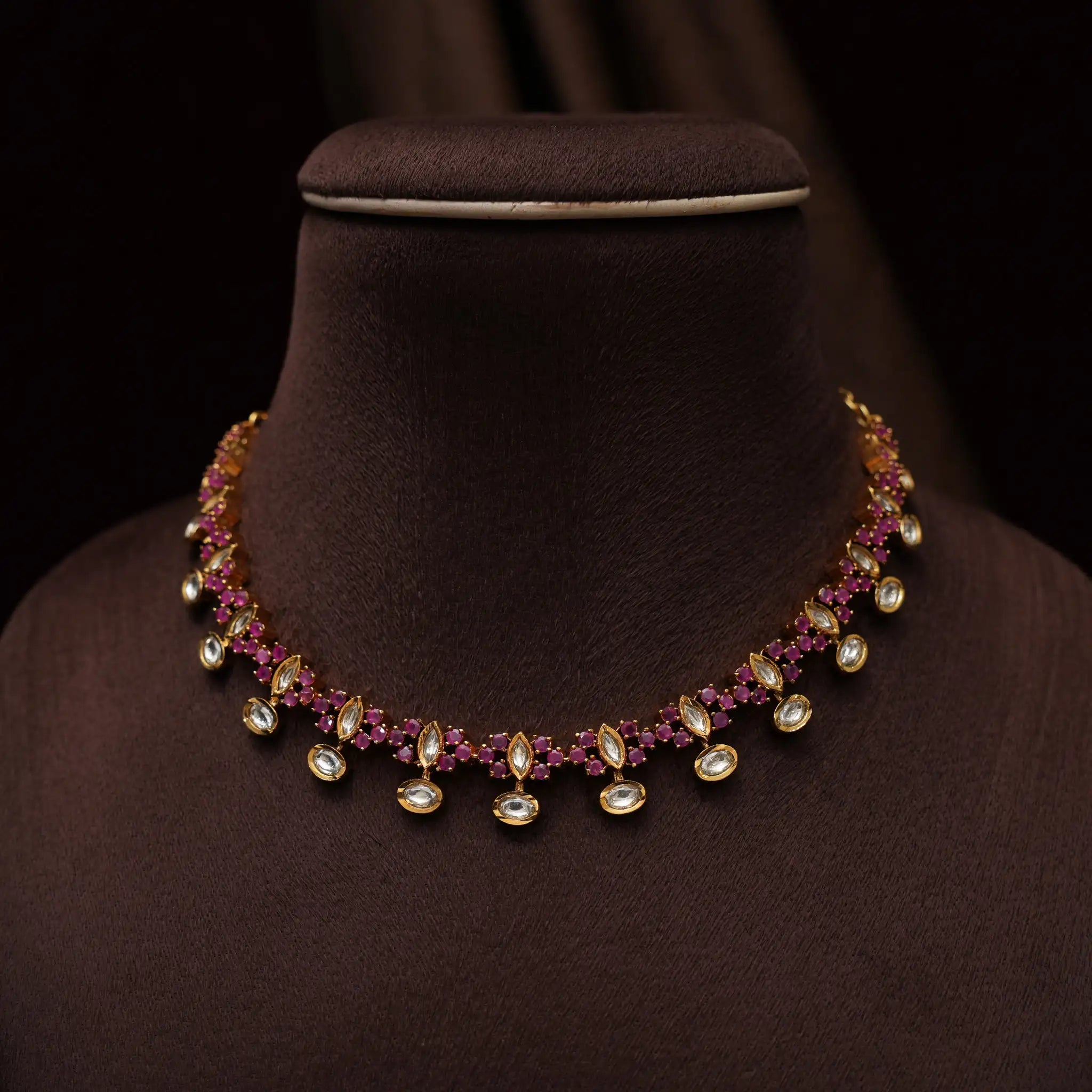 Raven Polki Necklace -Red