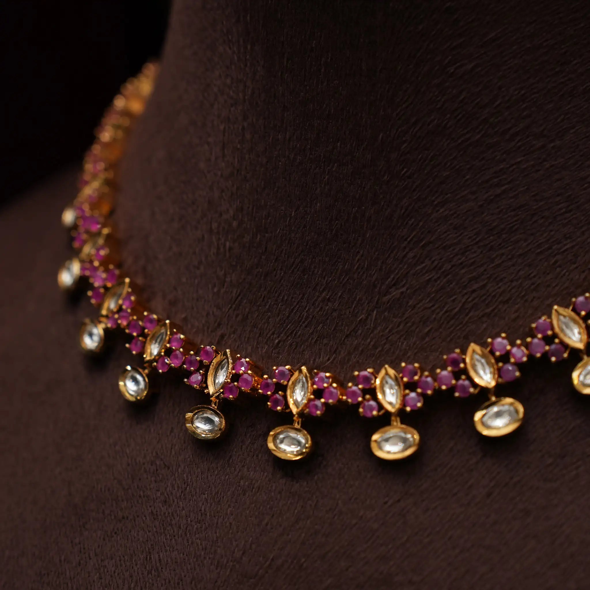 Raven Polki Necklace -Red