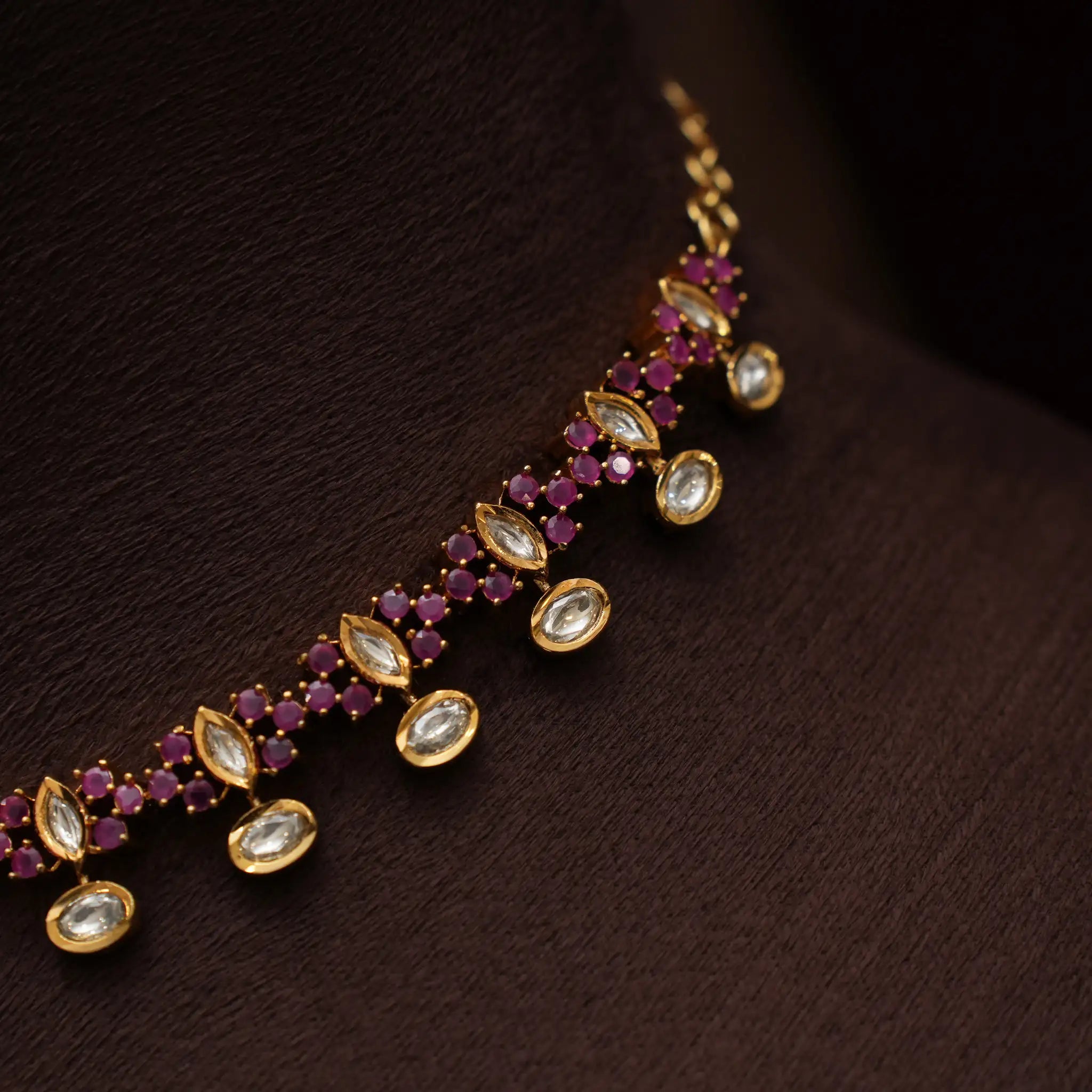 Raven Polki Necklace -Red