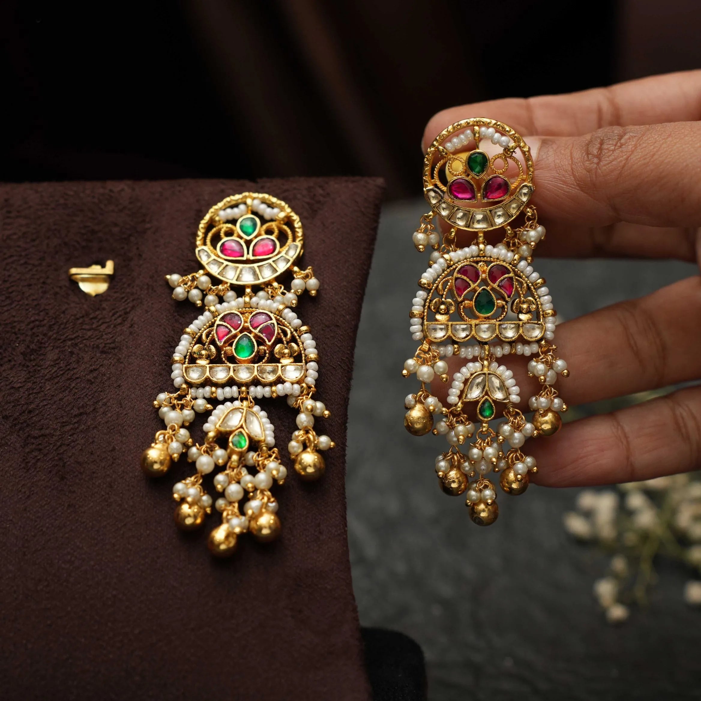 Reeva Polki Designer Earrings - Reddish Pink