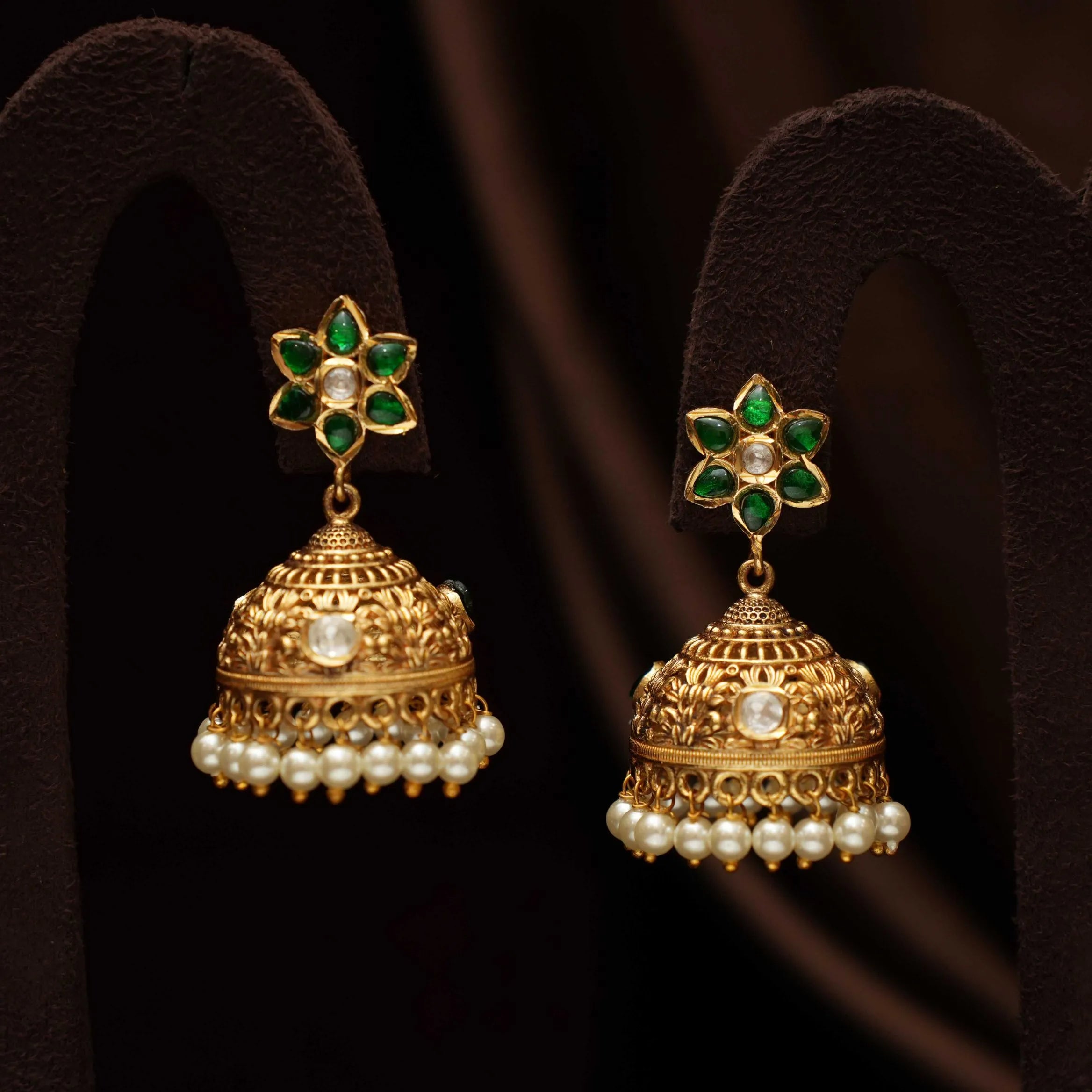 Reeyanshi Antique Jhumka Earrings - Green