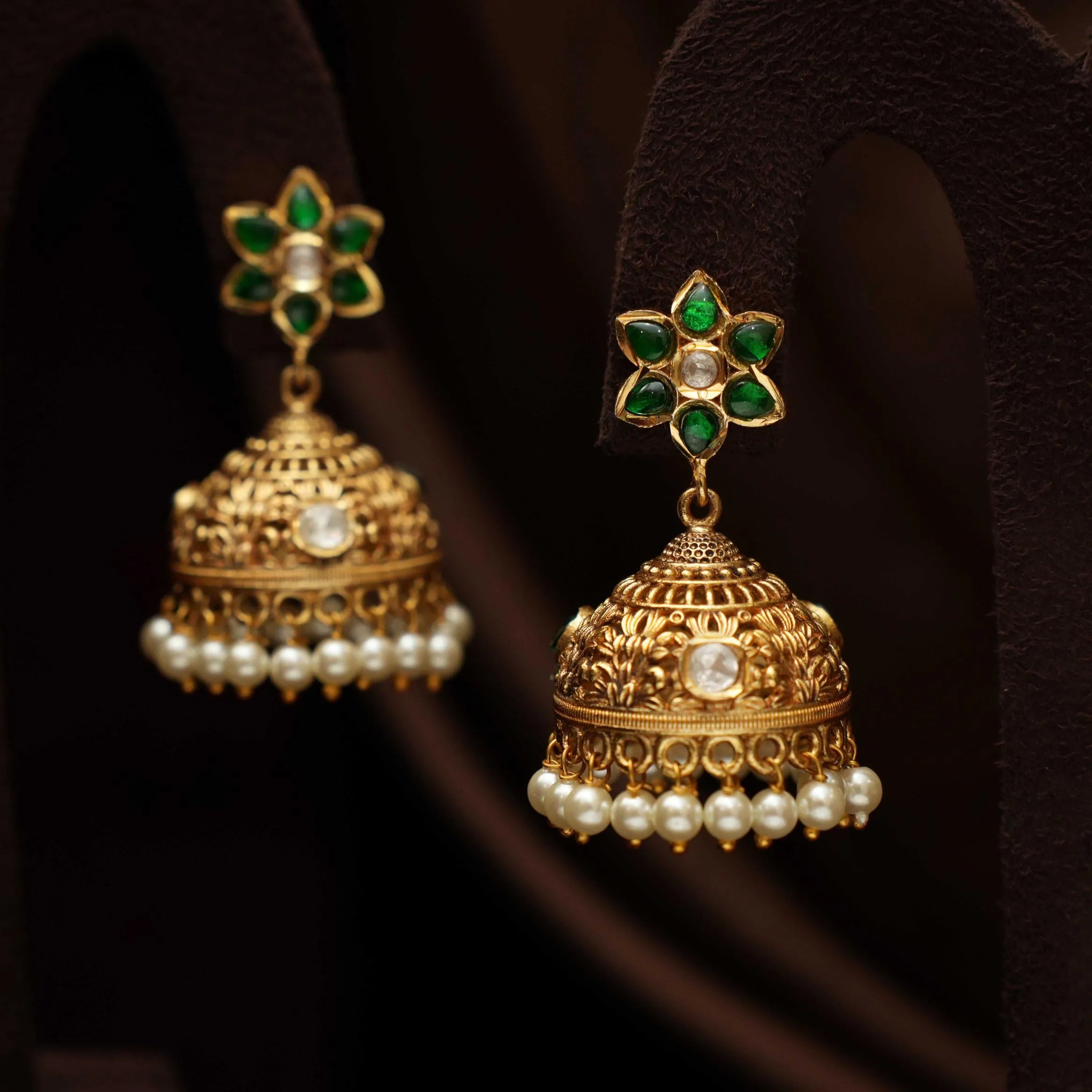 Reeyanshi Antique Jhumka Earrings - Green