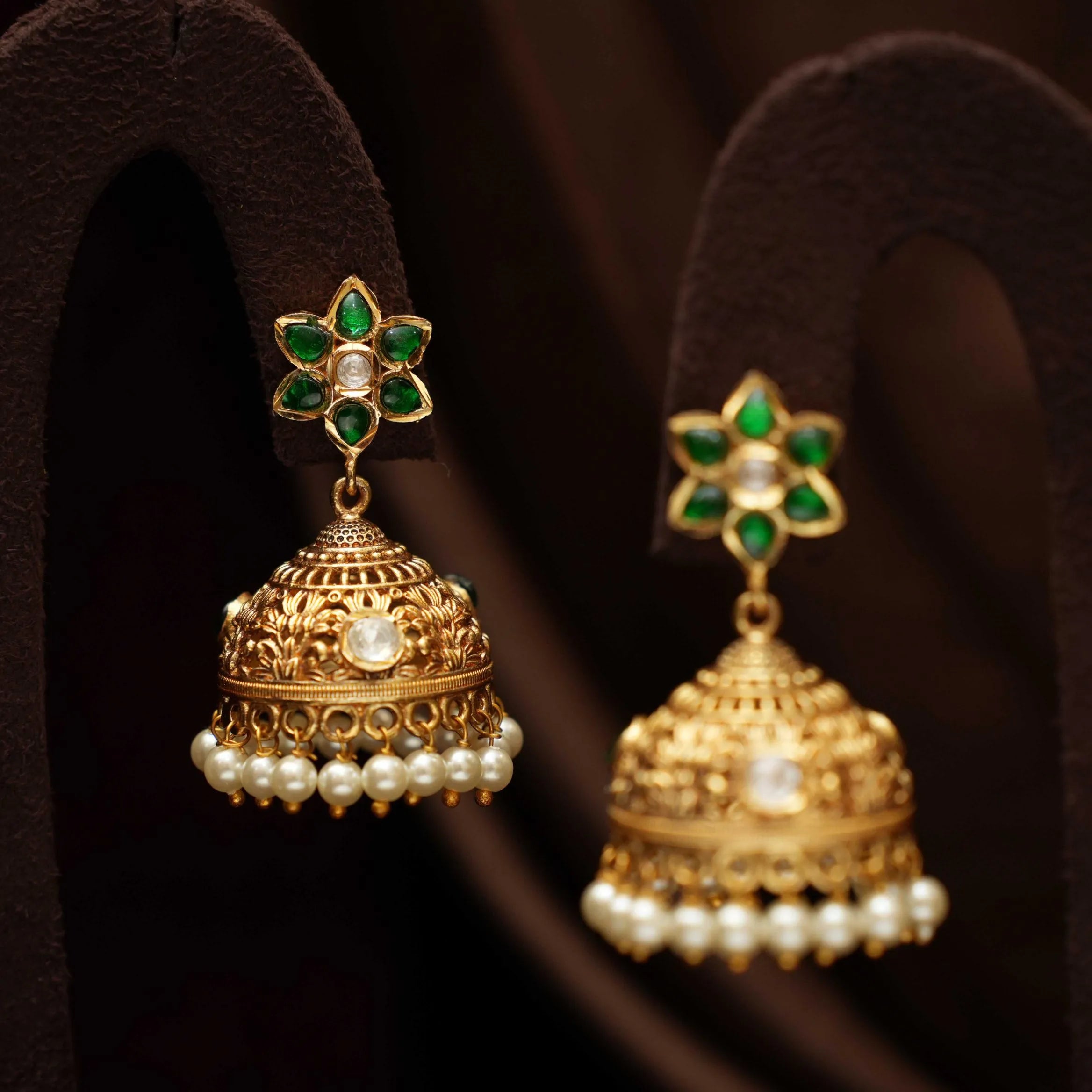 Reeyanshi Antique Jhumka Earrings - Green