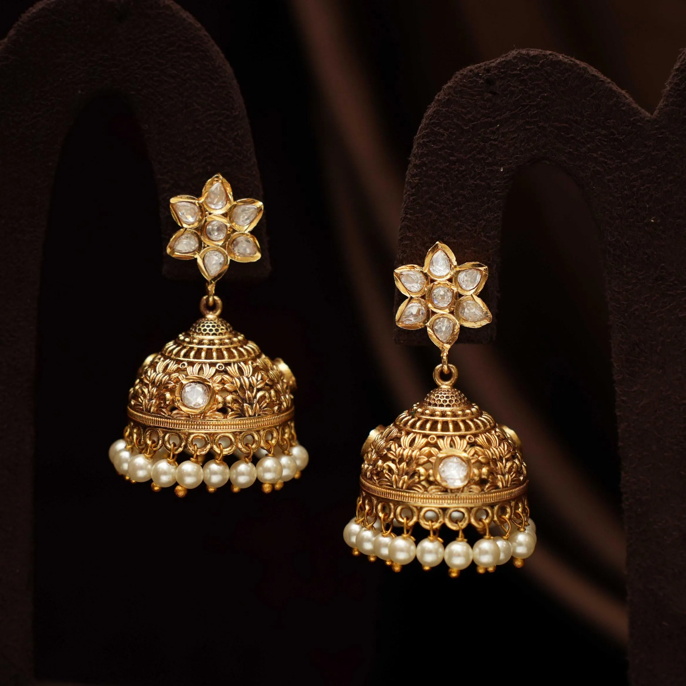 Reeyanshi Antique Jhumka Earrings - White