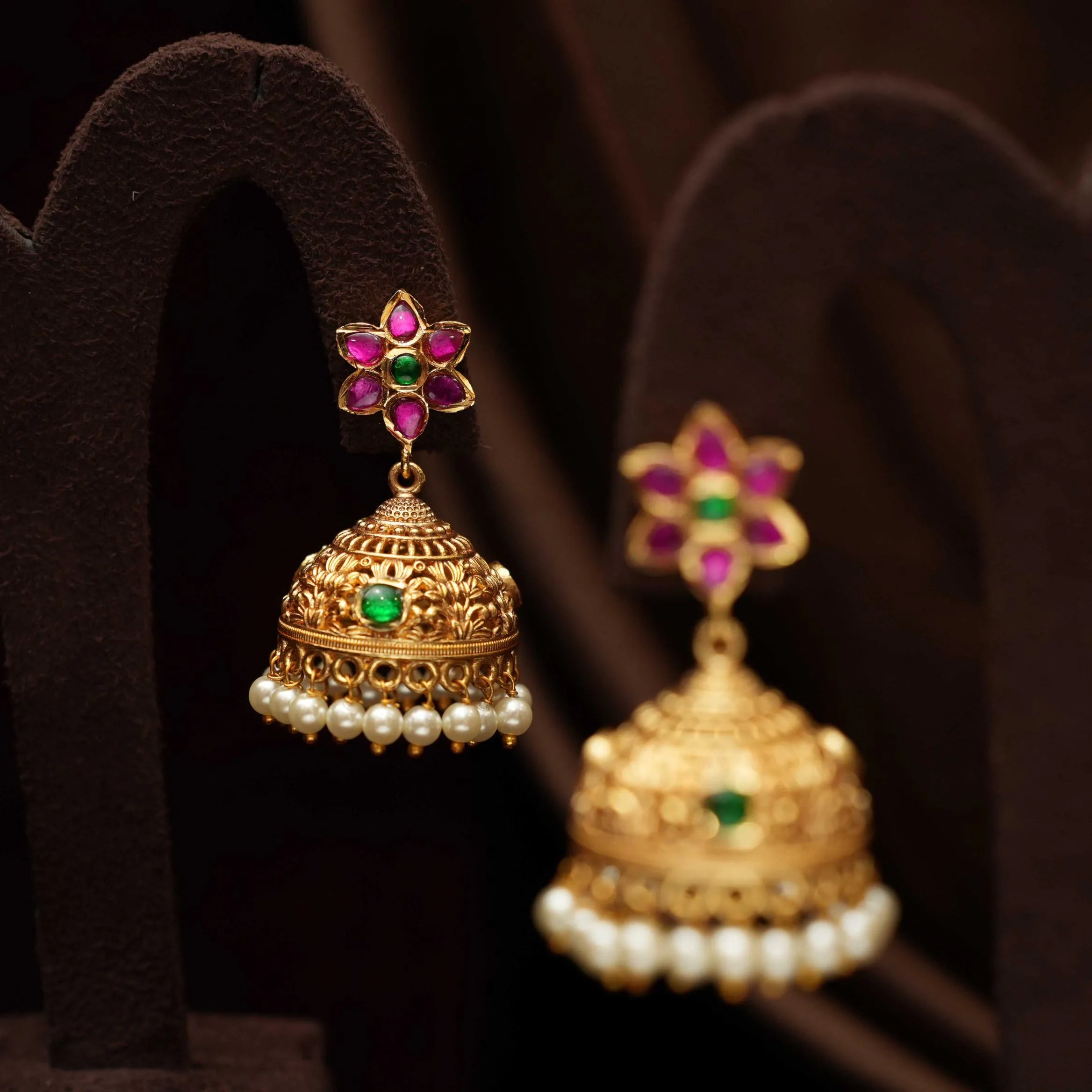 Reeyanshi Antique Jhumka Earrings - Red