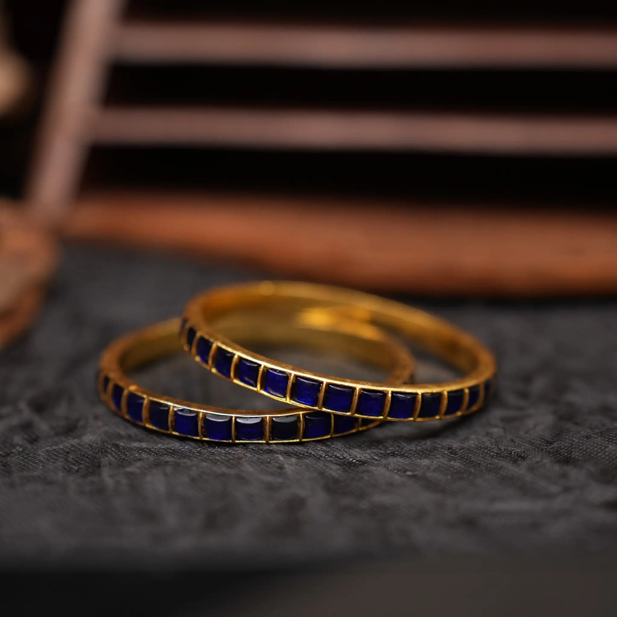Rekha Polki Bangles - Blue