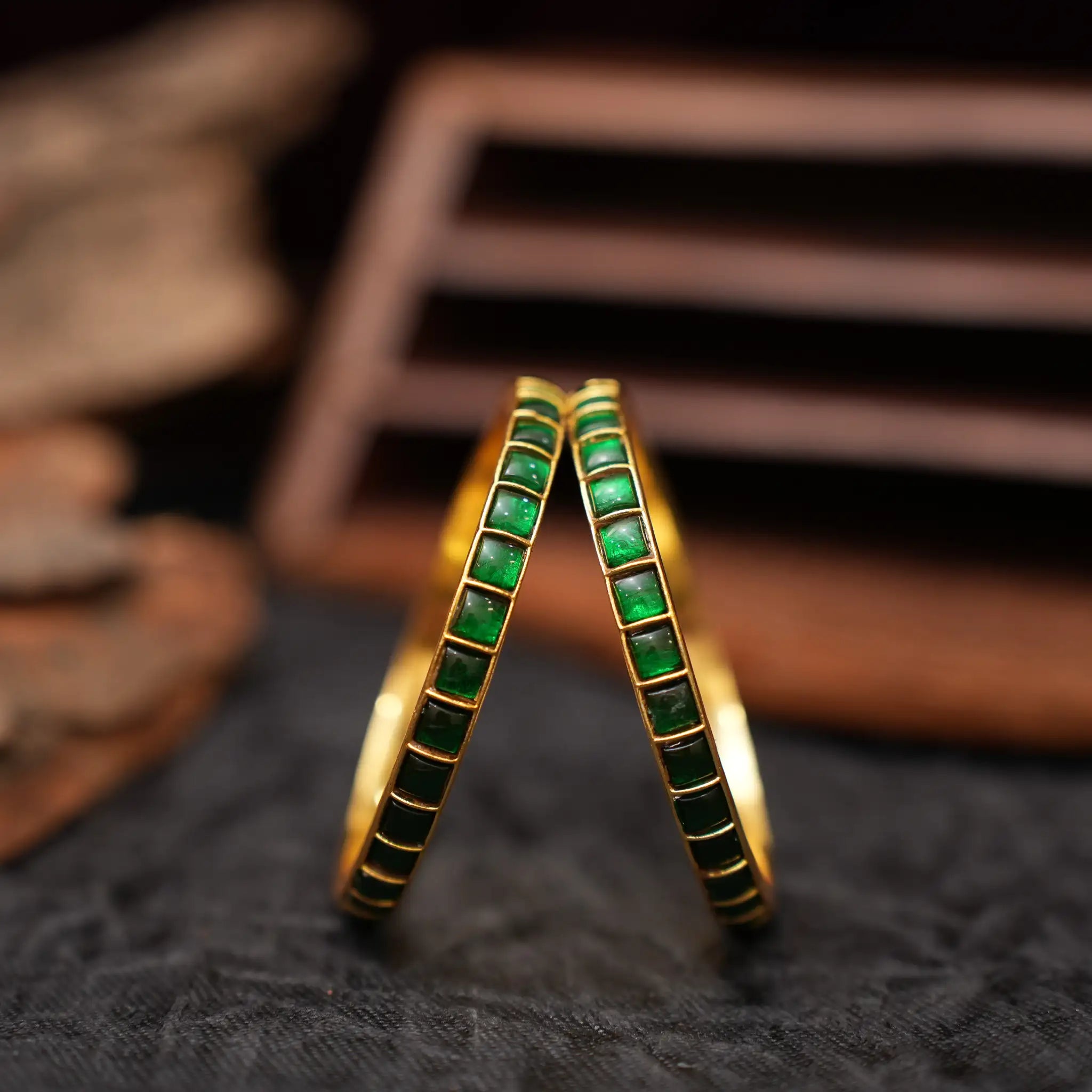 Rekha Polki Bangles - Green
