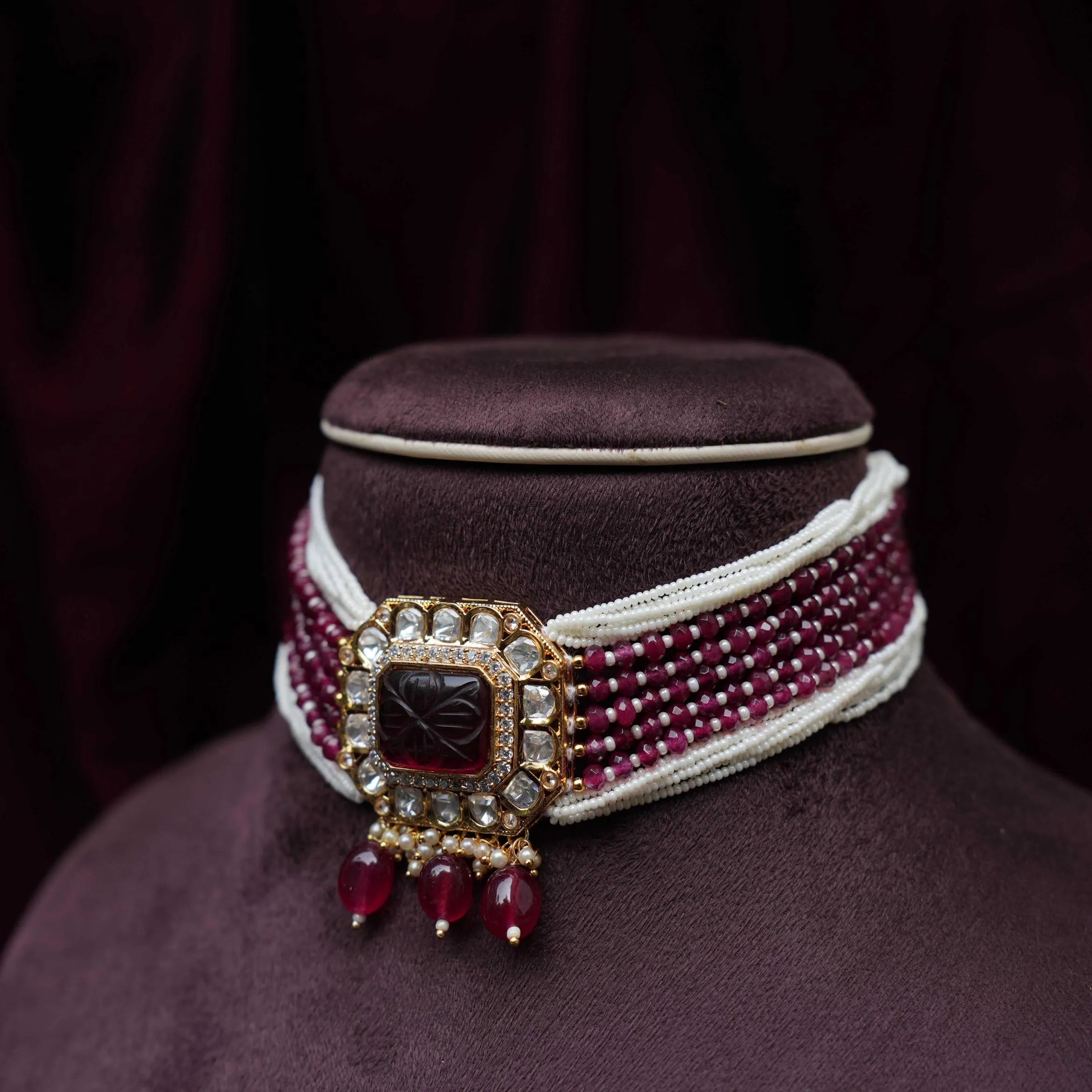 Renu Pearl Necklace - Maroon