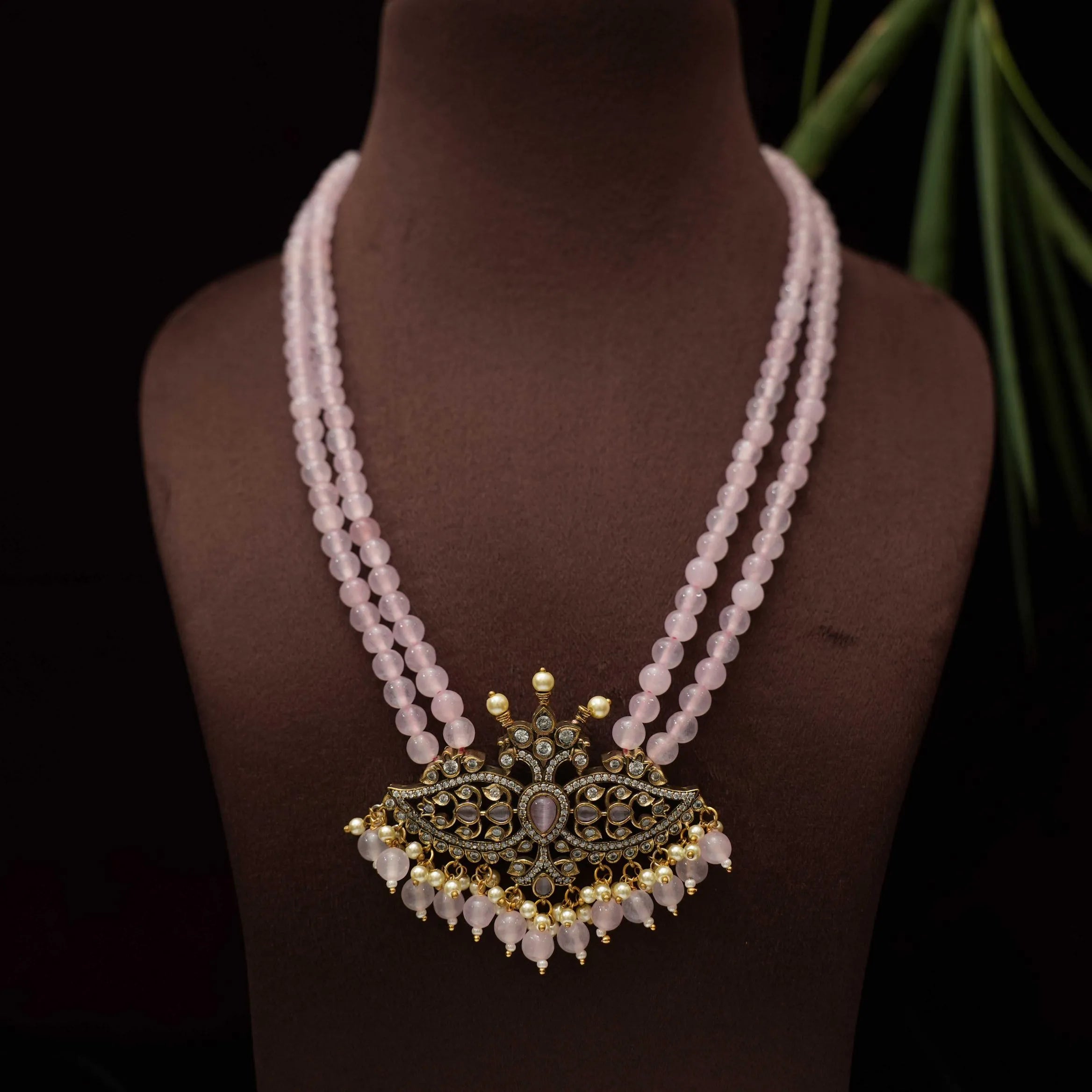 Reva Polki Beaded Necklace - Pastel Pink - Rimli Boutique