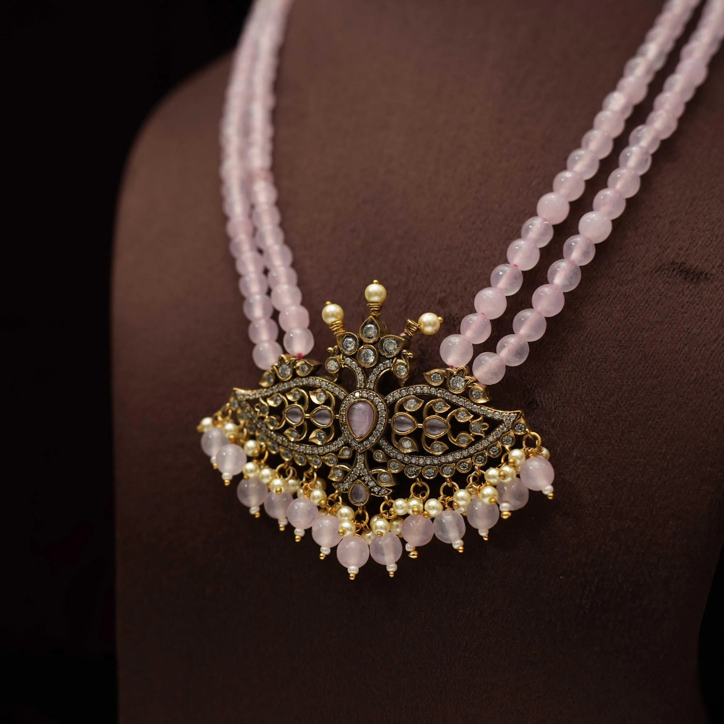 Reva Polki Beaded Necklace - Pastel Pink - Rimli Boutique