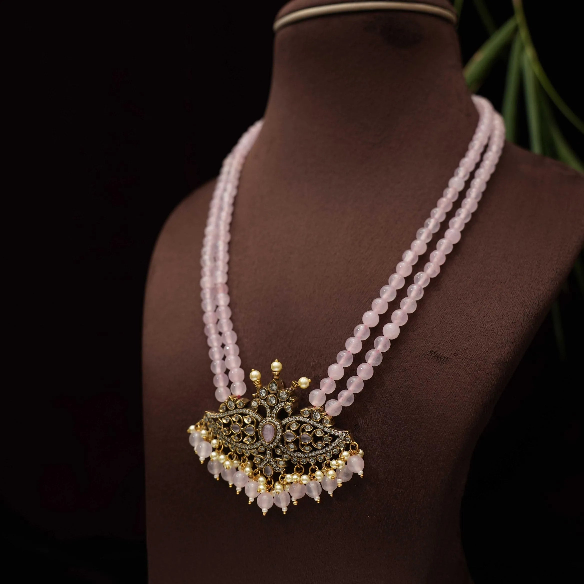 Reva Polki Beaded Necklace - Pastel Pink - Rimli Boutique