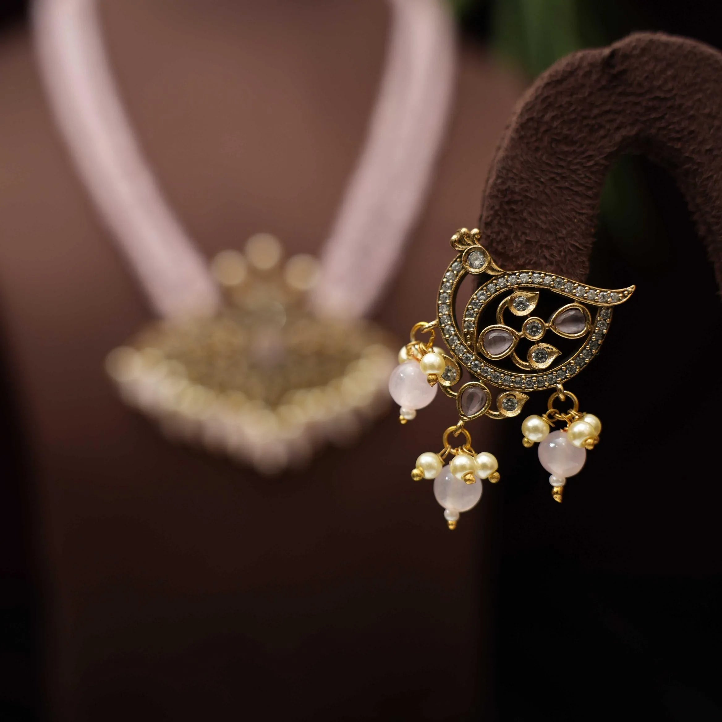 Reva Polki Beaded Necklace - Pastel Pink - Rimli Boutique