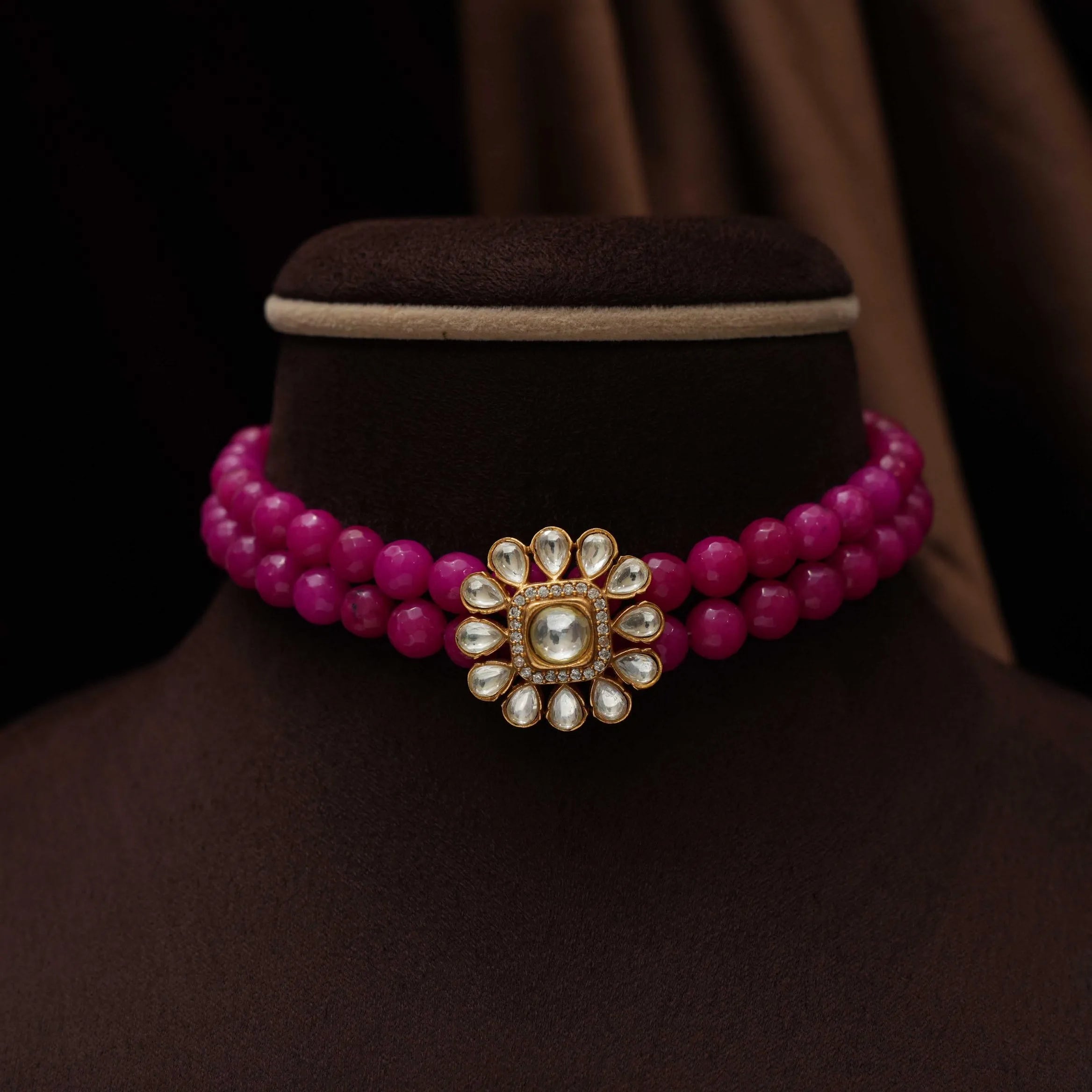Risha Polki Beaded Choker - Pink
