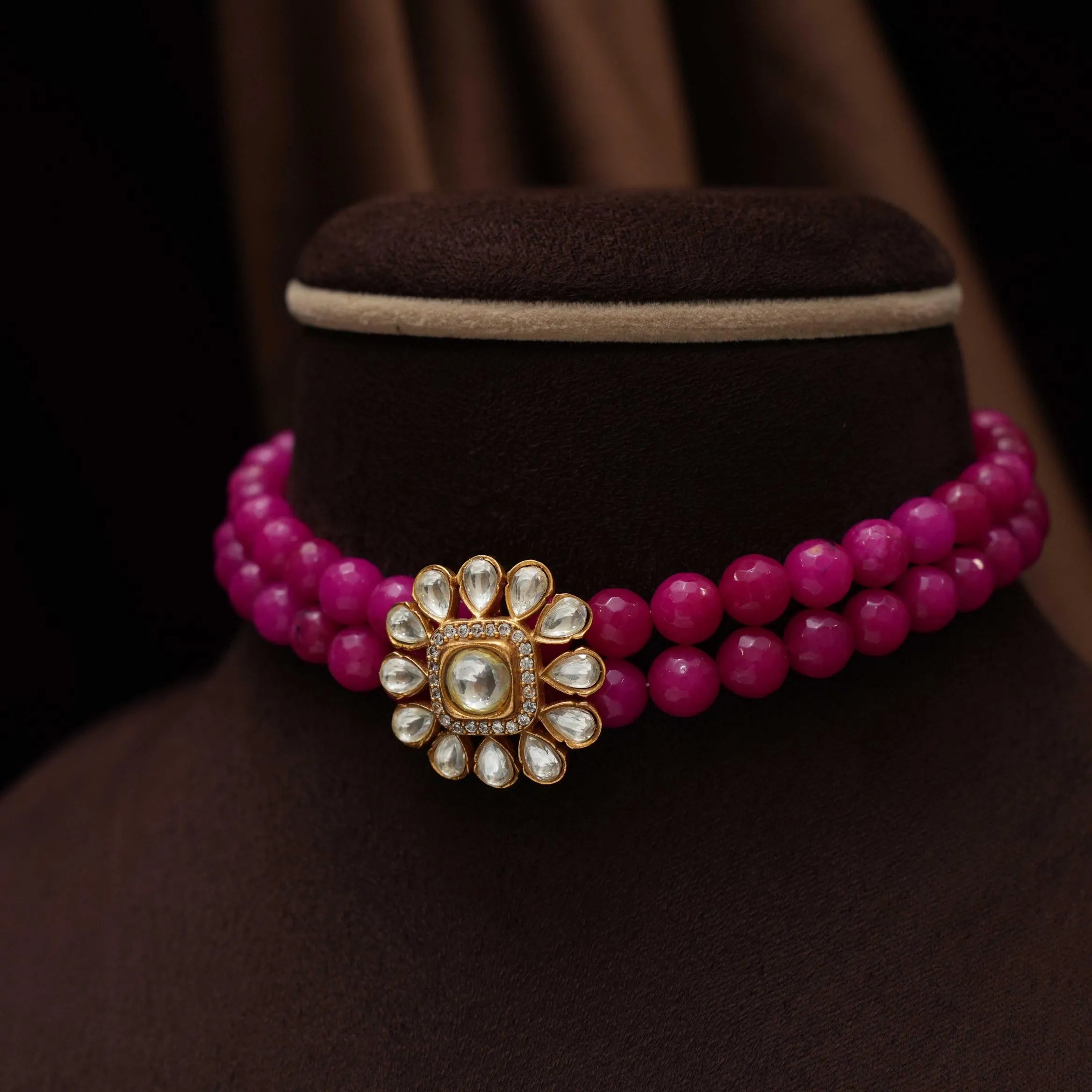 Risha Polki Beaded Choker - Pink