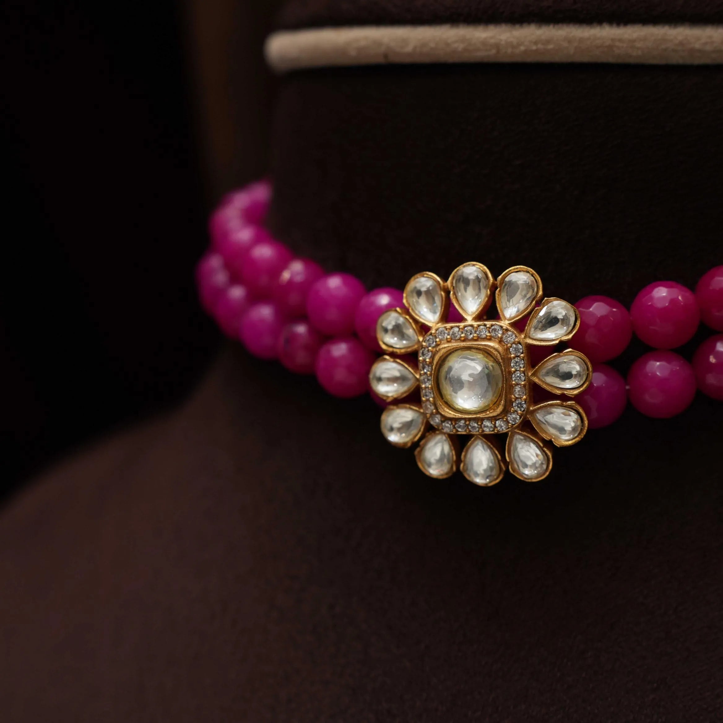 Risha Polki Beaded Choker - Pink