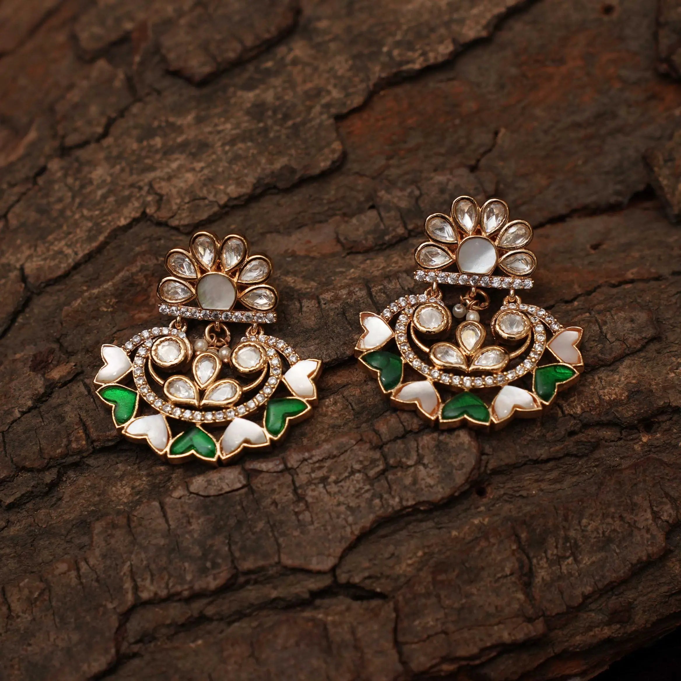 Rithya Polki Earrings - Green