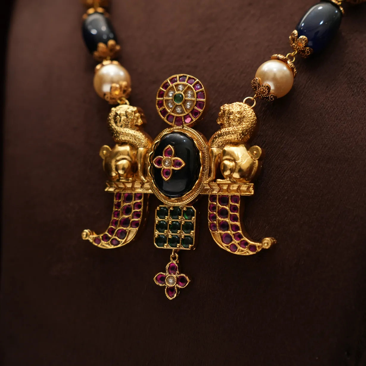 Riva Beaded Polki Necklace - Blue