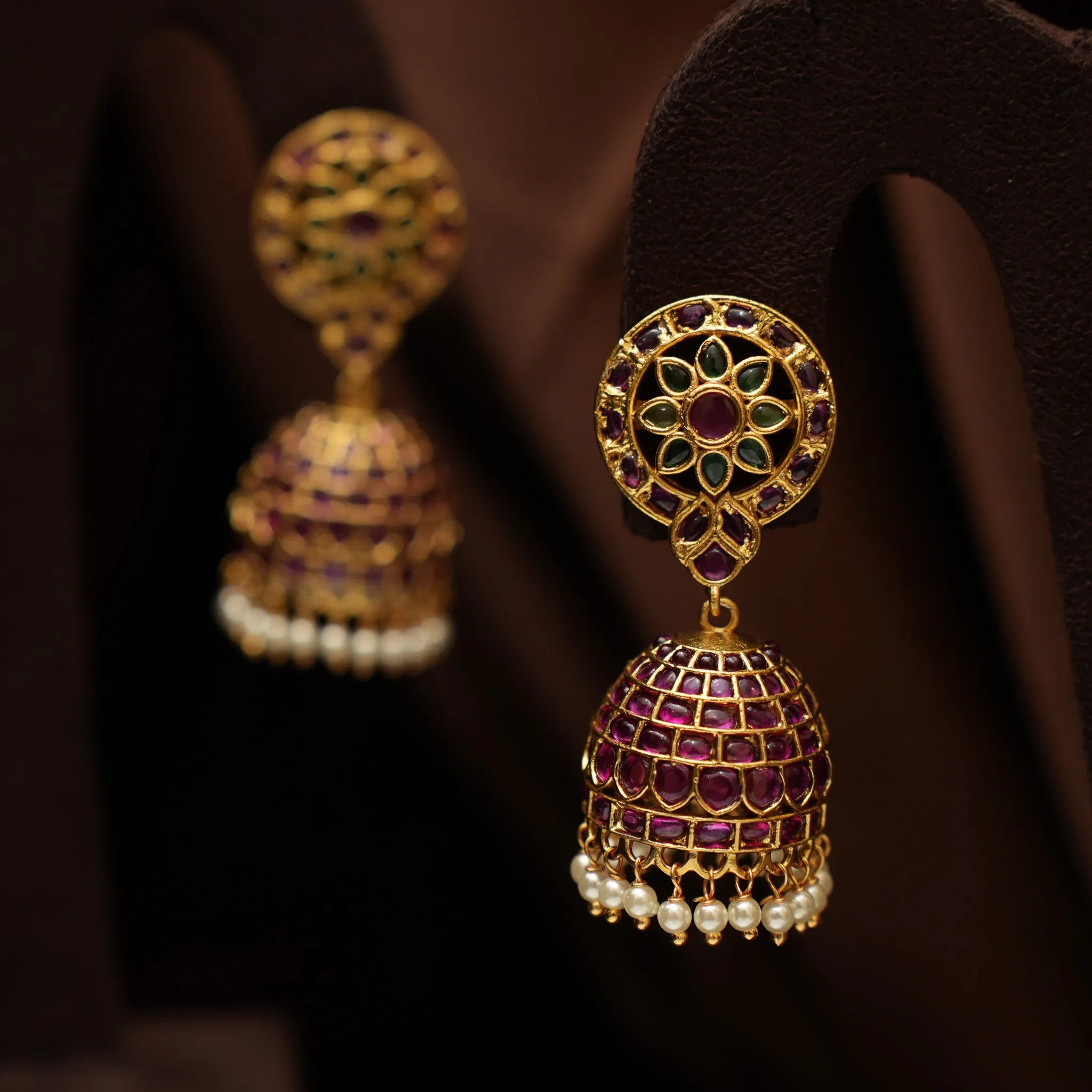 Rivya Antique Jhumka Earrings - Green