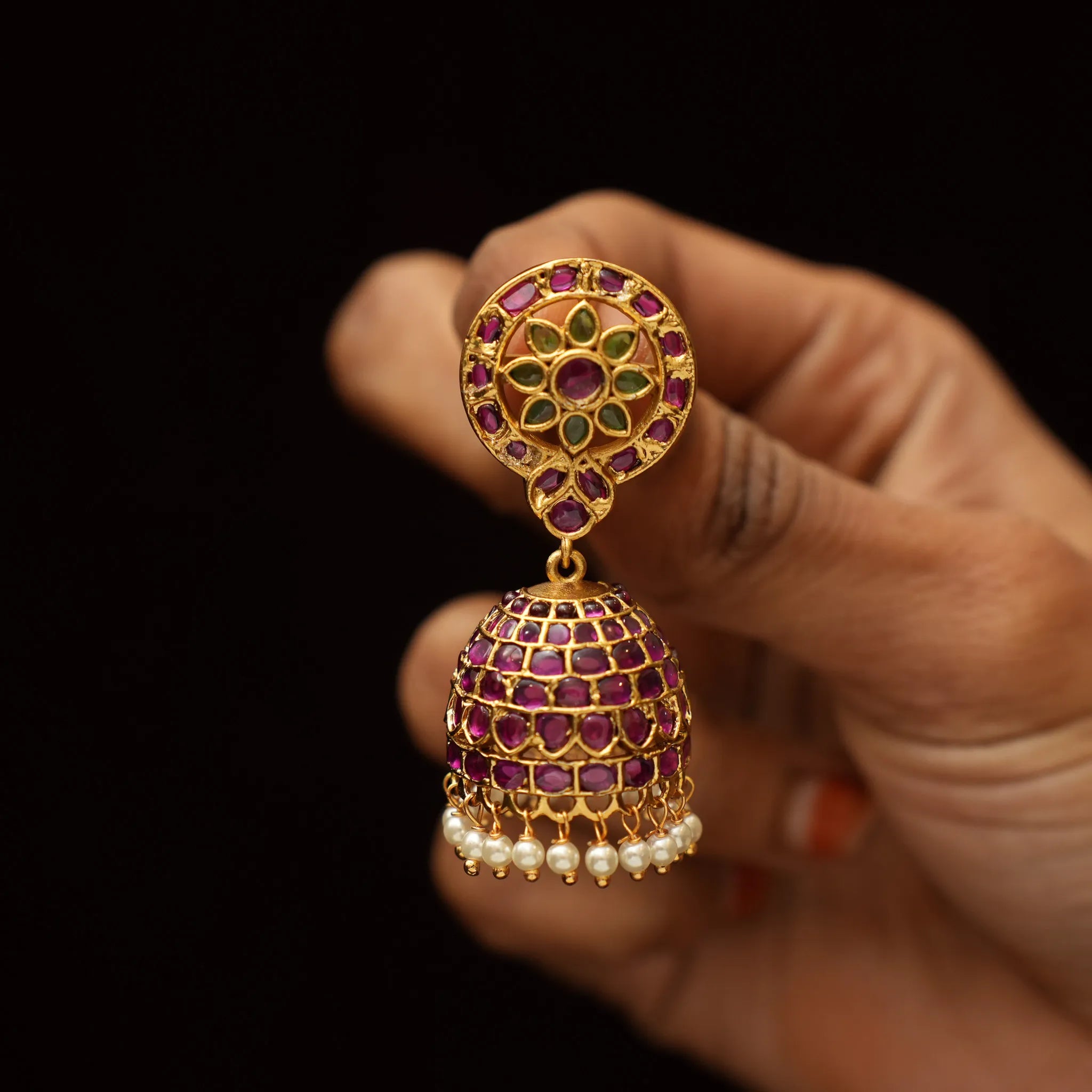 Rivya Antique Jhumka Earrings - Green