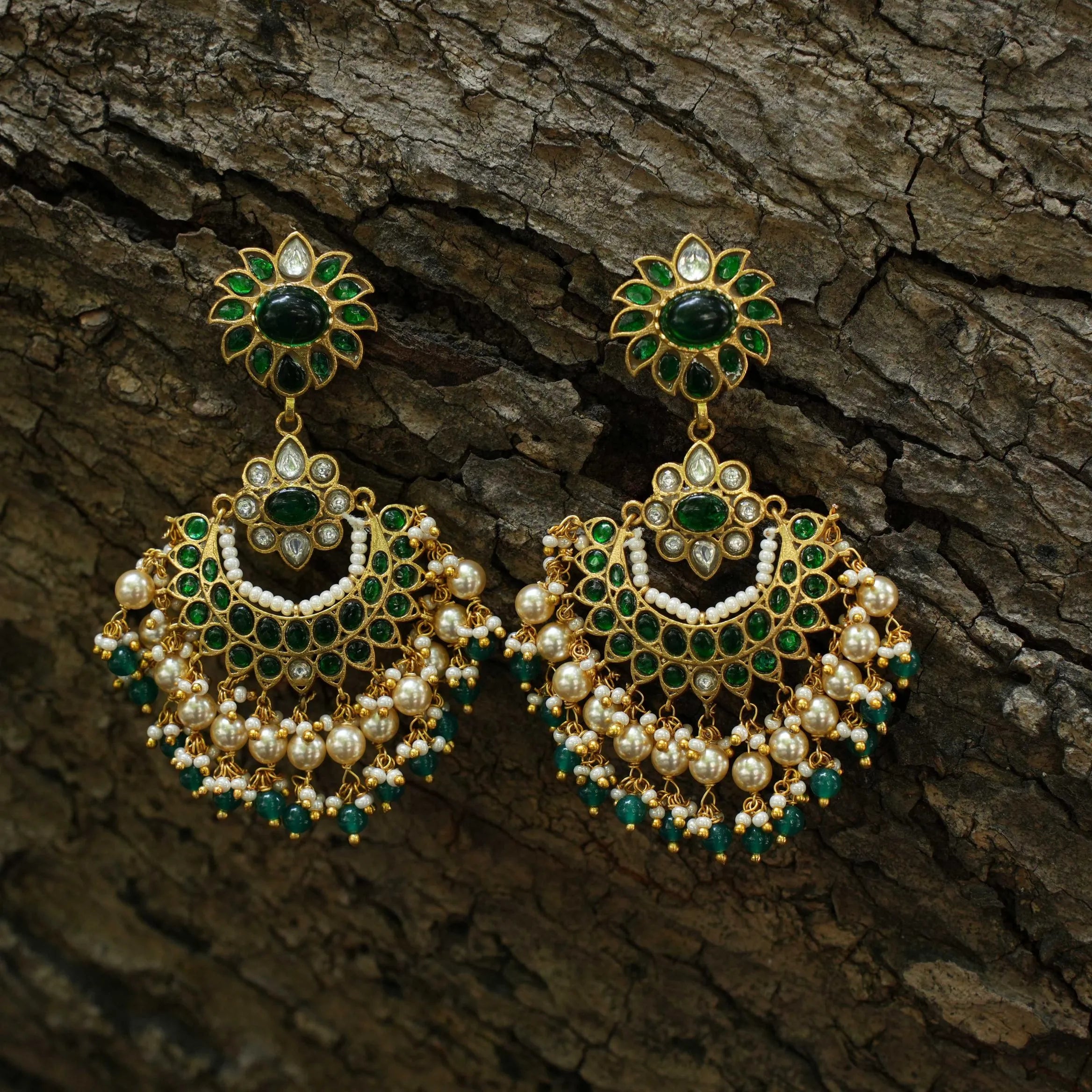 Roshini Chandbali Earrings - Green