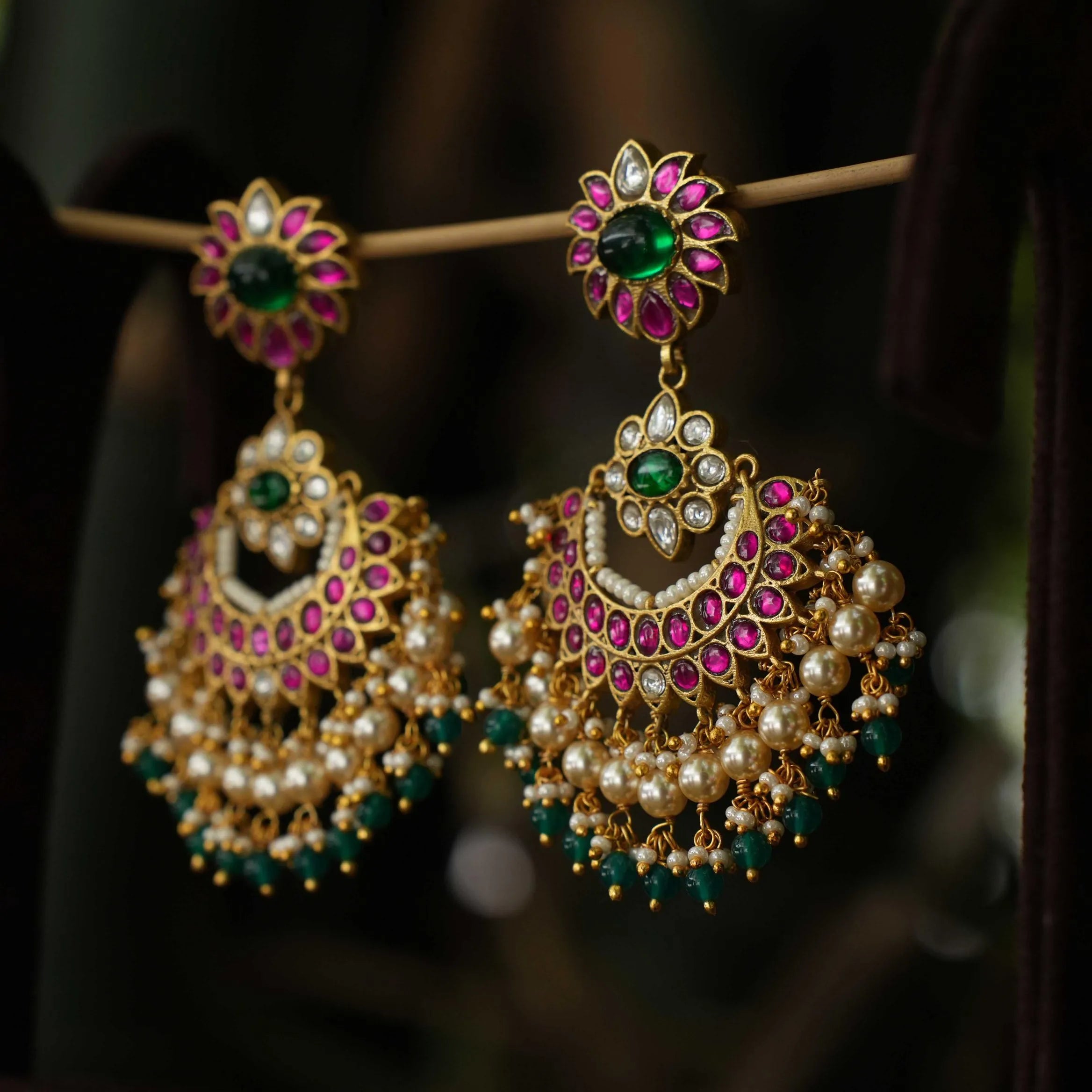 Roshini Chandbali Earrings - Red